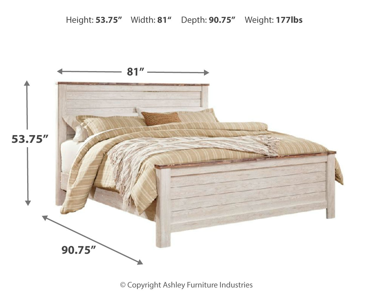 Willowton Whitewash King Panel Bedroom Set with Dresser, Mirror, and Nightstand