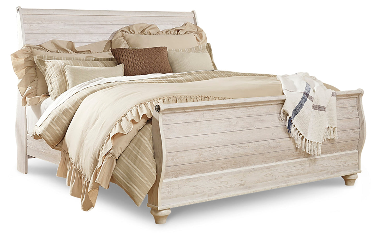 Willowton Whitewash King Sleigh Bedroom Set with Dresser and Nightstand