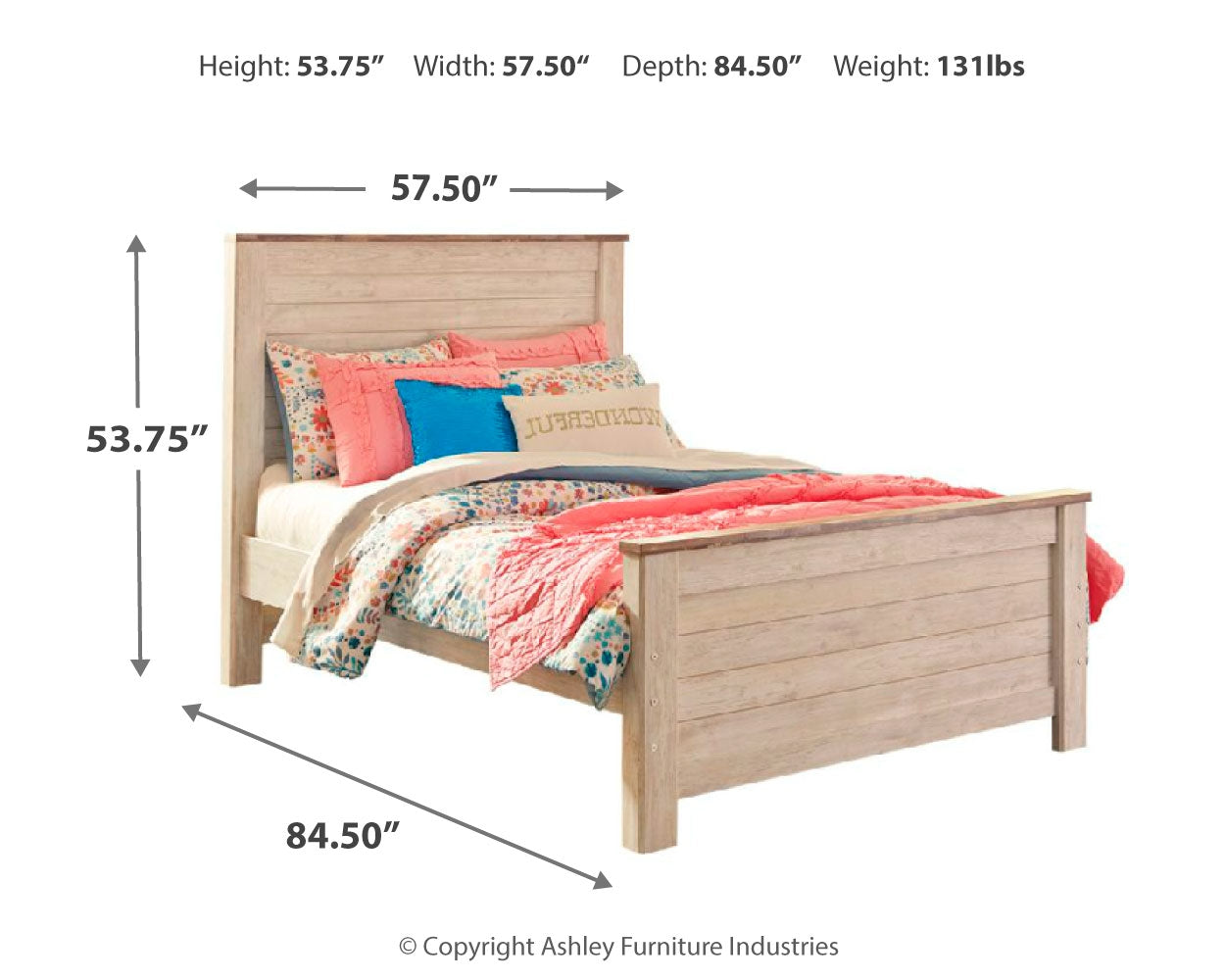 Willowton Whitewash Full Panel Bedroom Set with Dresser and Mirror