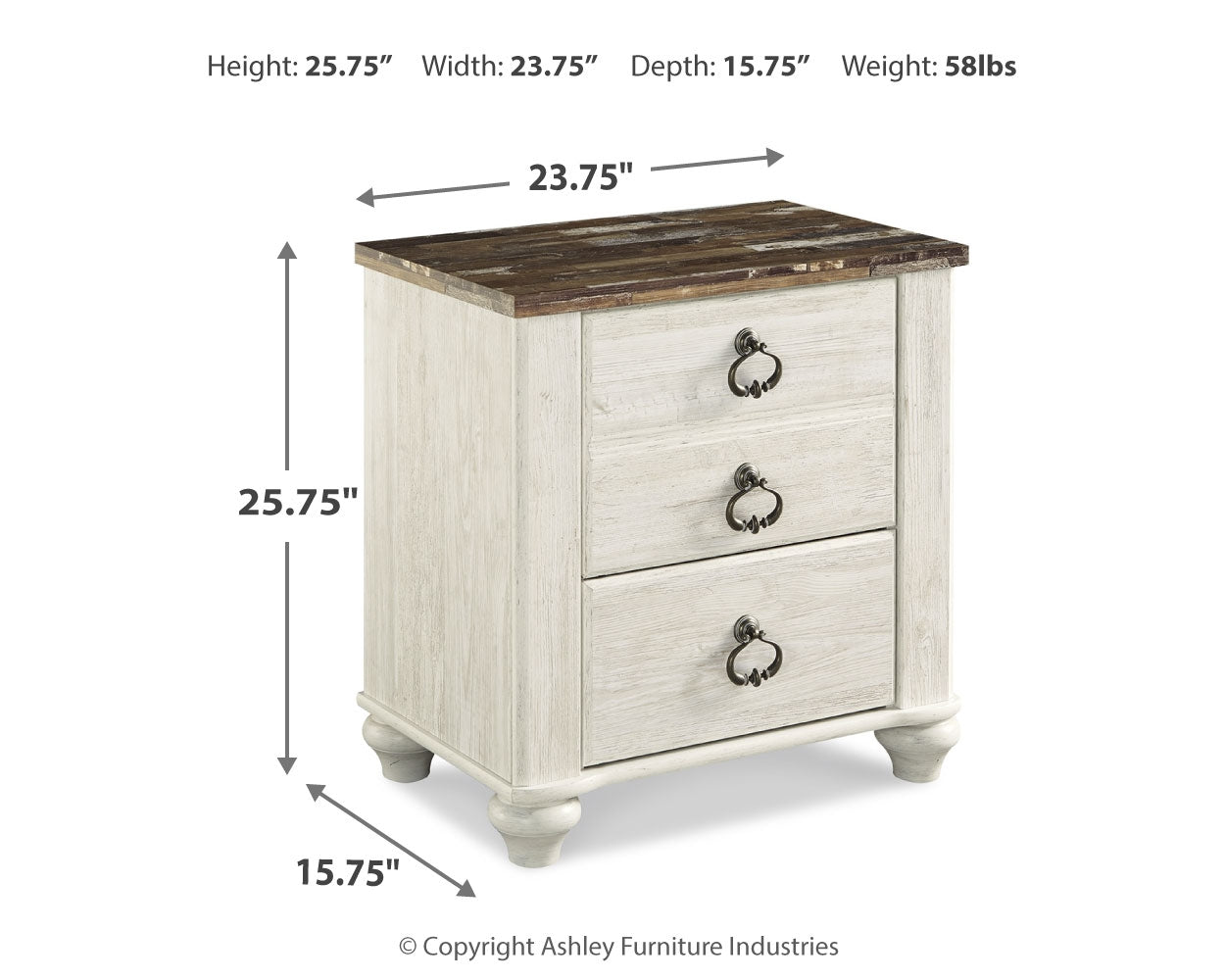 Willowton Whitewash Queen Sleigh Bedroom Set with 2 Dressers, Mirror, Chest and 2 Nightstands
