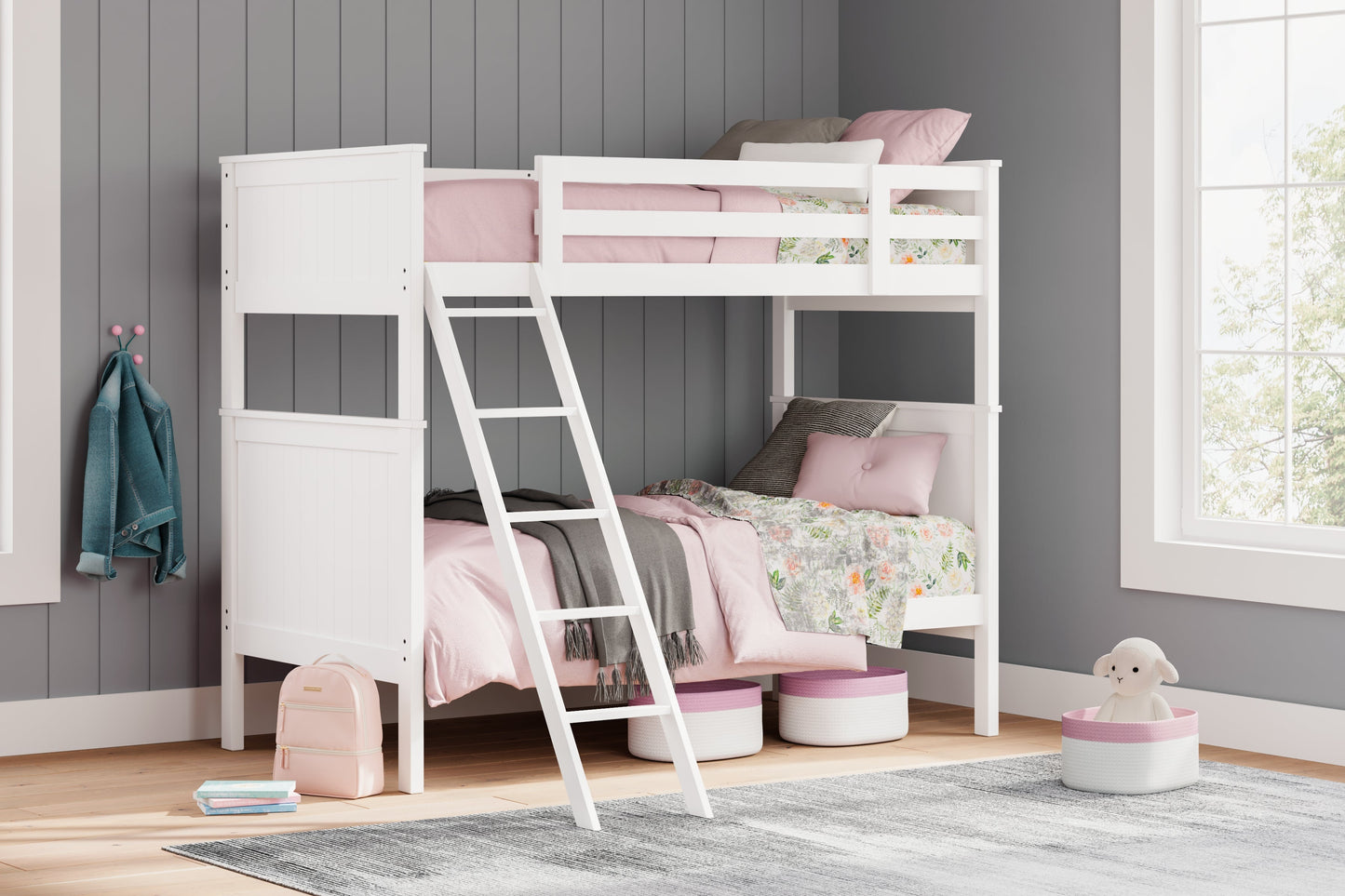 Nextonfort White Twin over Twin Bunk Youth Bed
