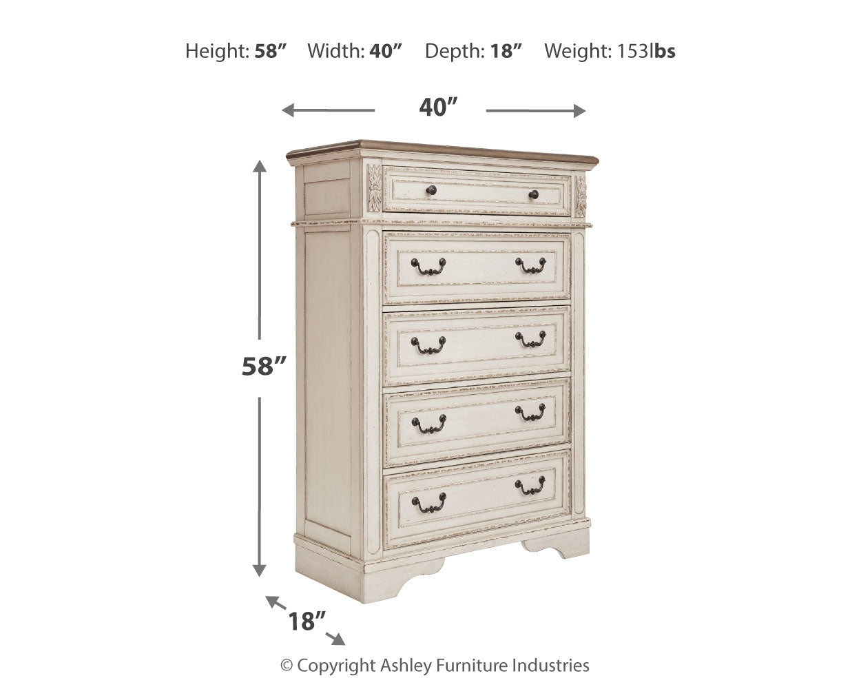 Realyn Chipped White California King Upholstered Youth Bedroom Set with Dresser, Mirror and Chest