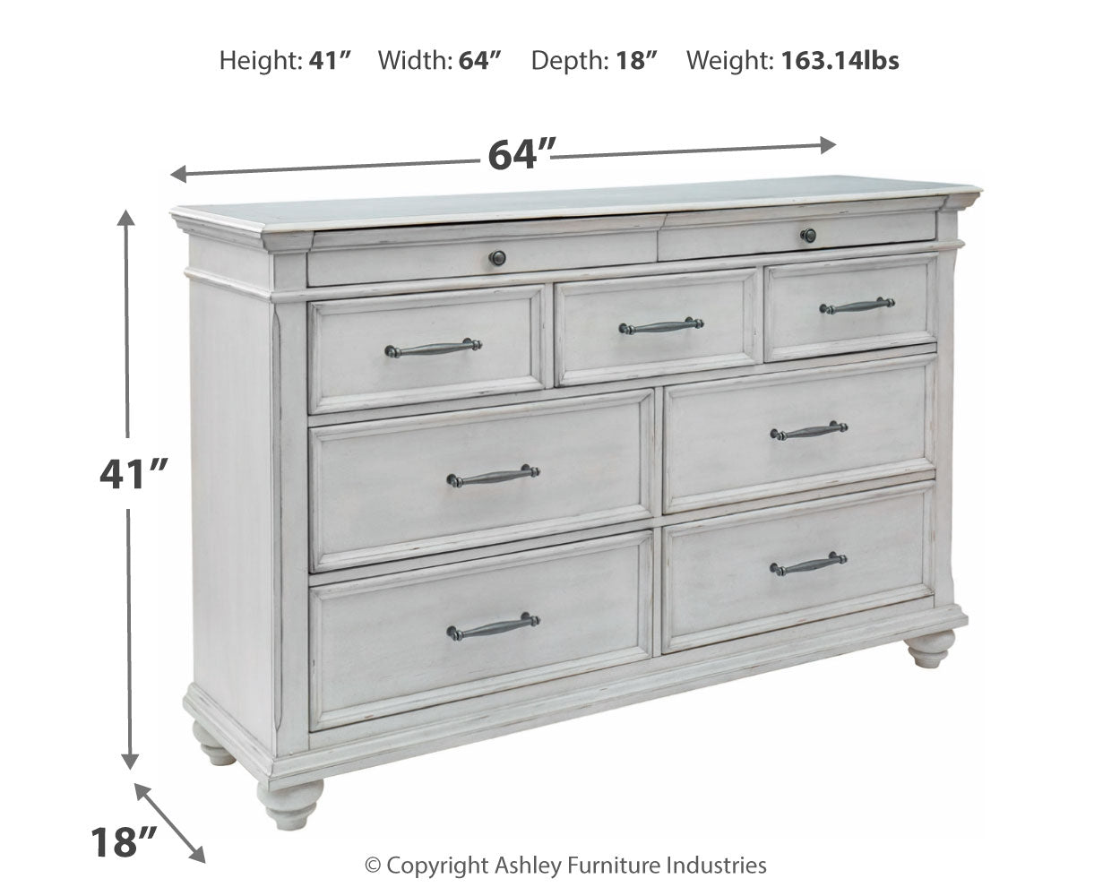 Kanwyn Whitewash Queen Upholstered Panel Bedroom Set with Dresser, and Nightstand