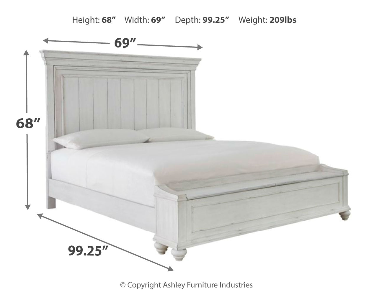 Kanwyn Whitewash Queen Panel Storage Bedroom Set with Dresser, Mirror and Nightstand