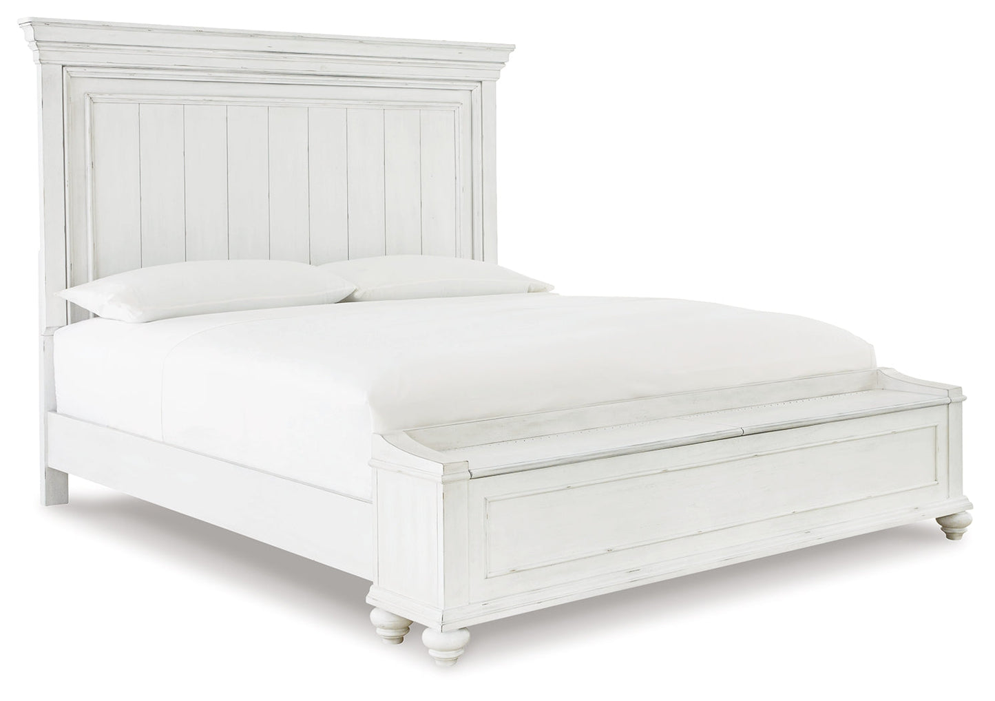 Kanwyn Whitewash Queen Panel Storage Bedroom Set with Dresser, Mirror and Nightstand