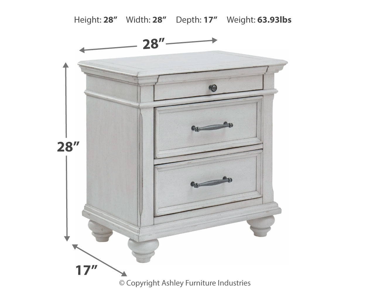 Kanwyn Whitewash Queen Panel Storage Bedroom Set with Dresser, Mirror and Nightstand