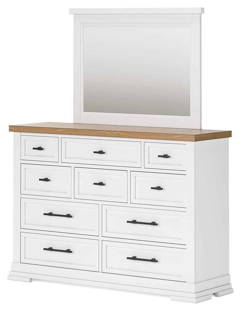 Ashbryn White/Natural King Panel Storage Bedroom Set with Dresser and Mirror