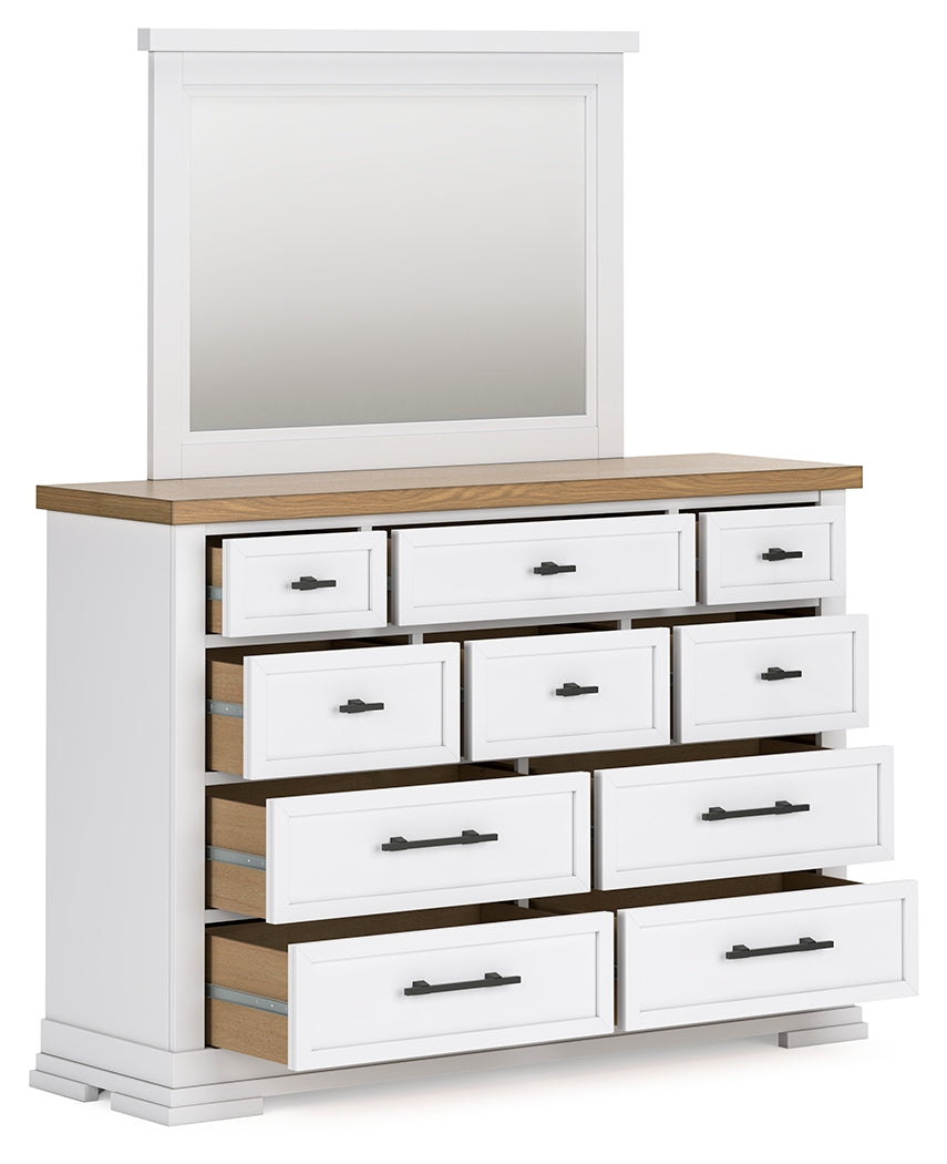 Ashbryn White/Natural Queen Panel Storage Bedroom Set with Dresser and Mirror