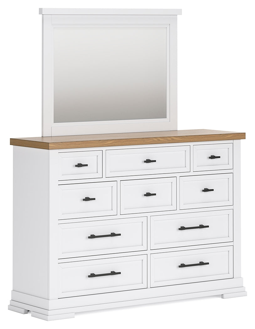 Ashbryn White/Natural King Panel Storage Bedroom Set with Dresser and Mirror