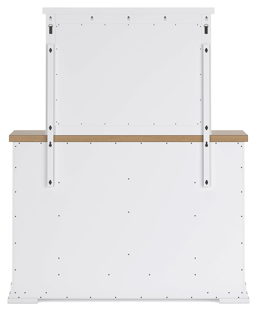 Ashbryn White/Natural King Panel Storage Bedroom Set with Dresser and Mirror