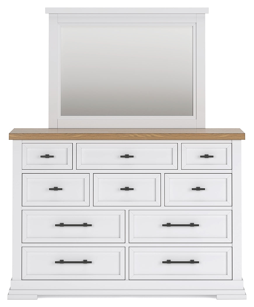 Ashbryn White/Natural King Panel Storage Bedroom Set with Dresser and Mirror