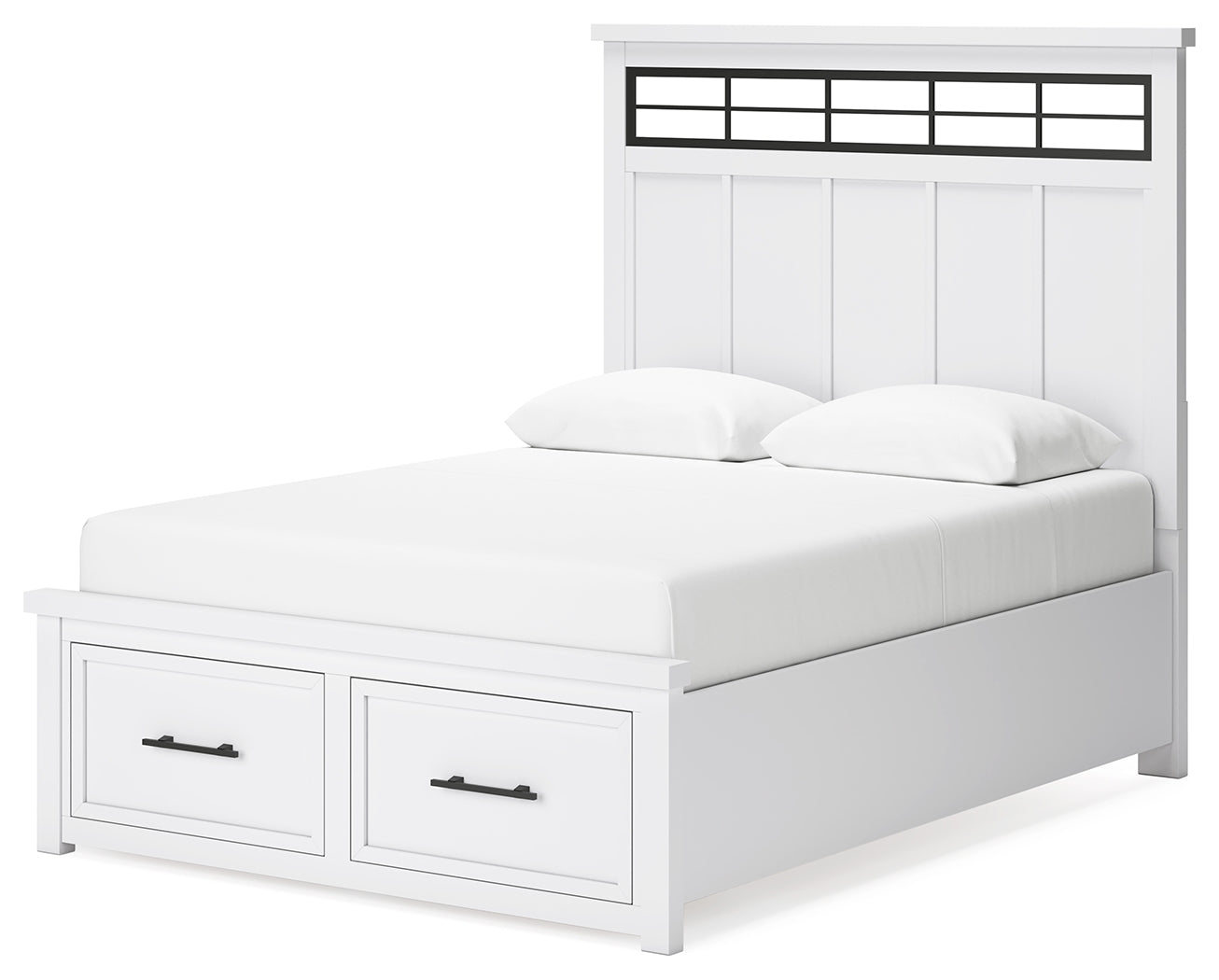 Ashbryn White/Natural Queen Panel Storage Bedroom Set with Dresser and Mirror