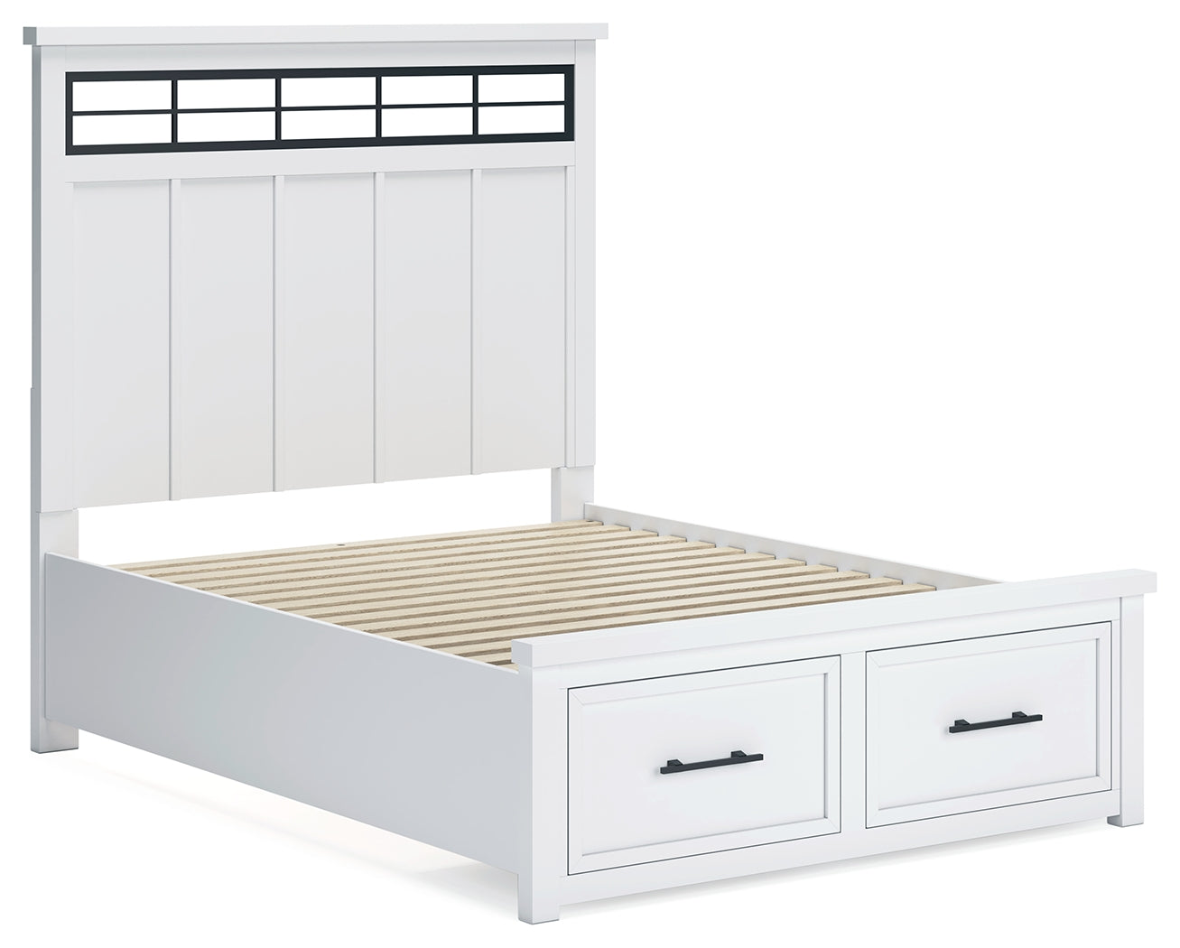 Ashbryn White/Natural Queen Panel Storage Bedroom Set with Dresser and Mirror