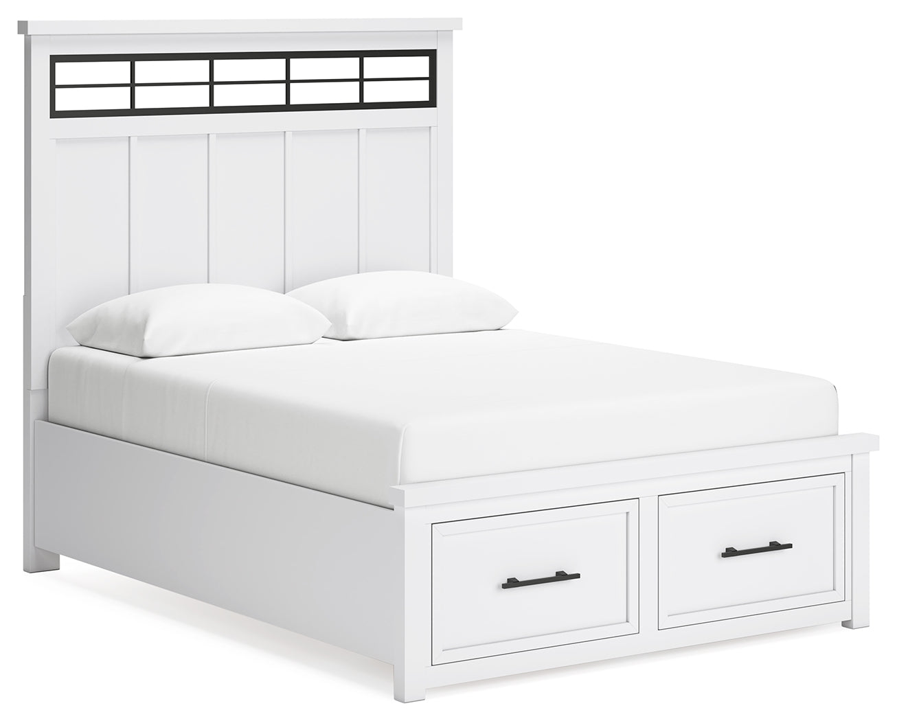 Ashbryn White/Natural Queen Panel Storage Bedroom Set with Dresser and Mirror