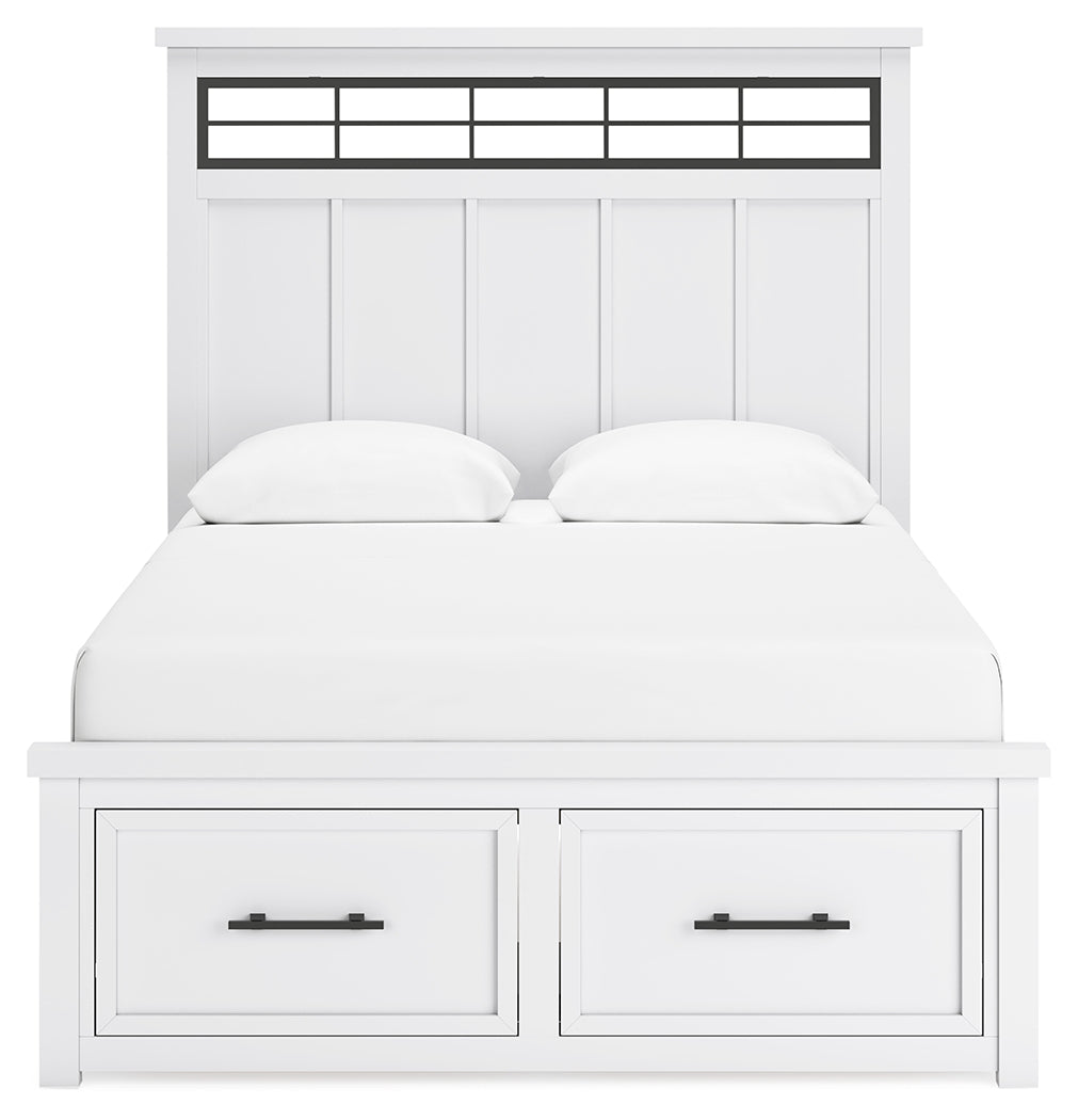 Ashbryn White/Natural Queen Panel Storage Bedroom Set with Dresser and Mirror