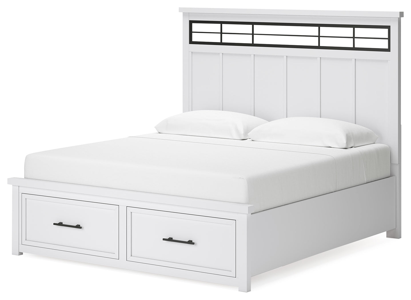 Ashbryn White/Natural King Panel Storage Bedroom Set with Dresser and Mirror