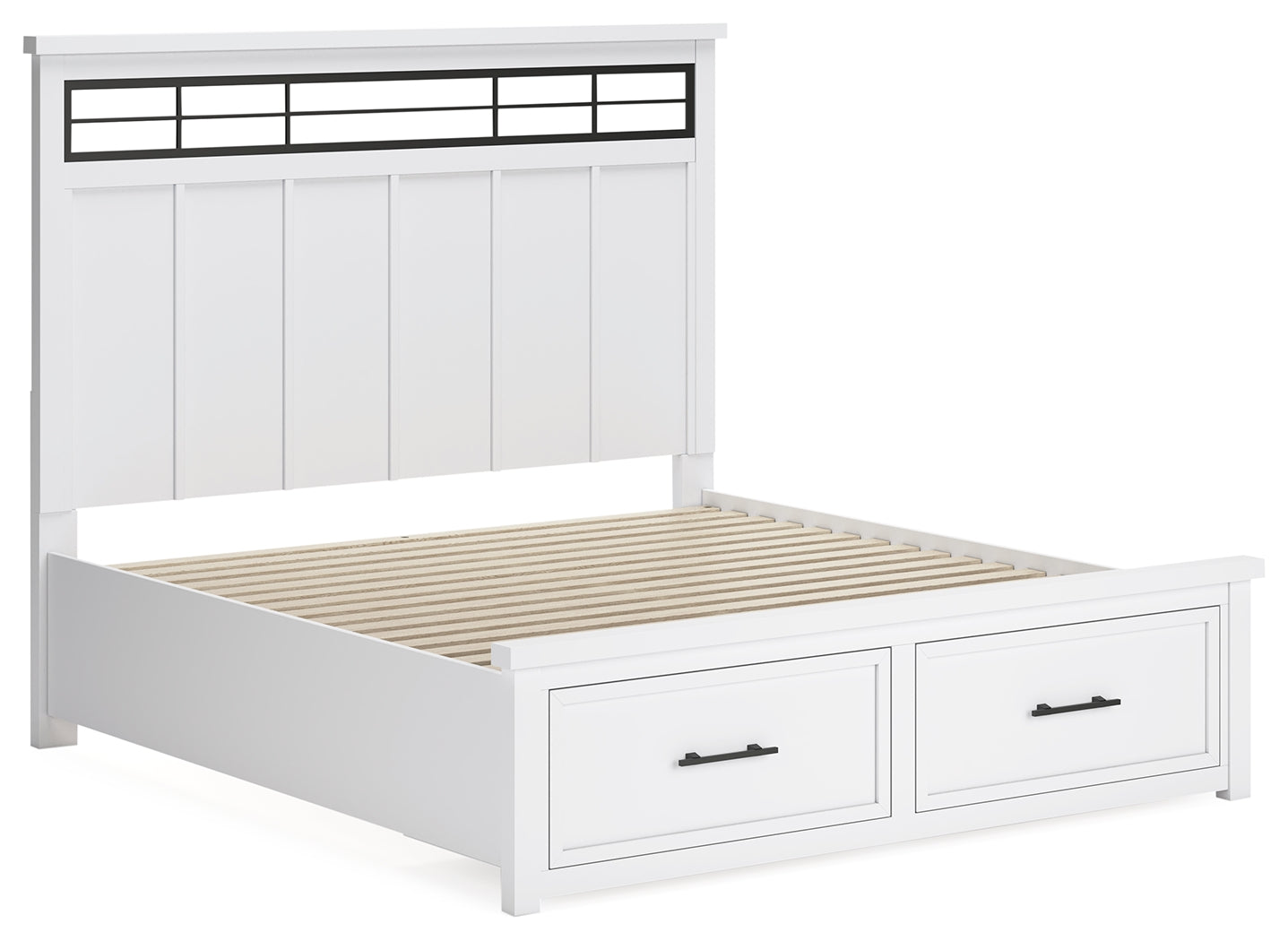 Ashbryn White/Natural King Panel Storage Bedroom Set with Dresser and Mirror