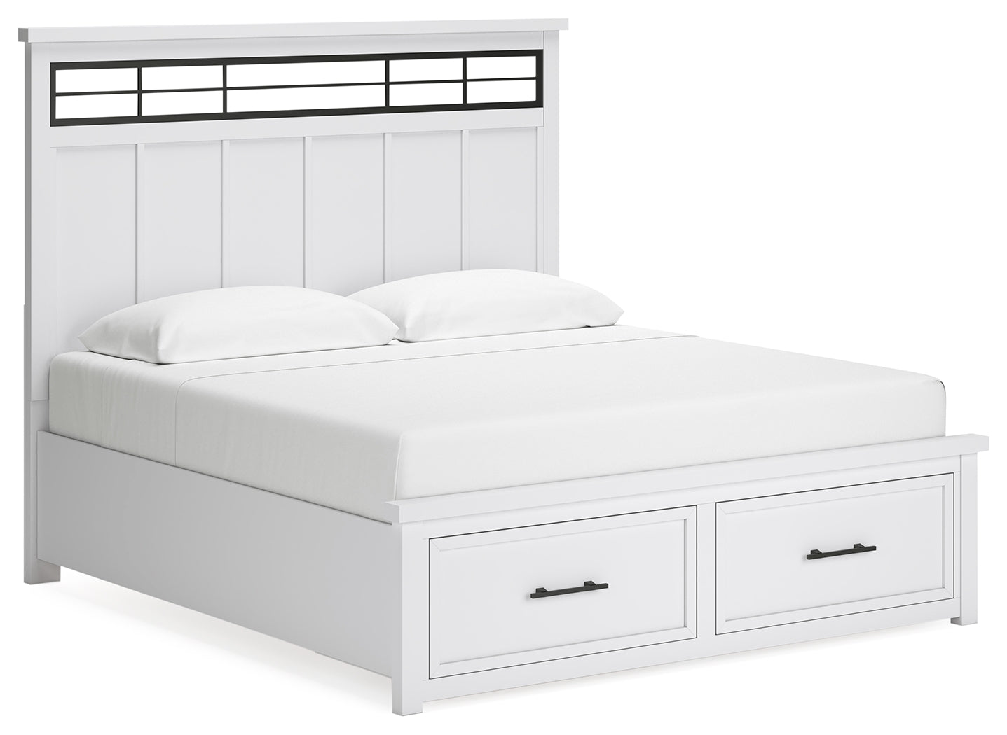 Ashbryn White/Natural King Panel Storage Bedroom Set with Dresser and Mirror