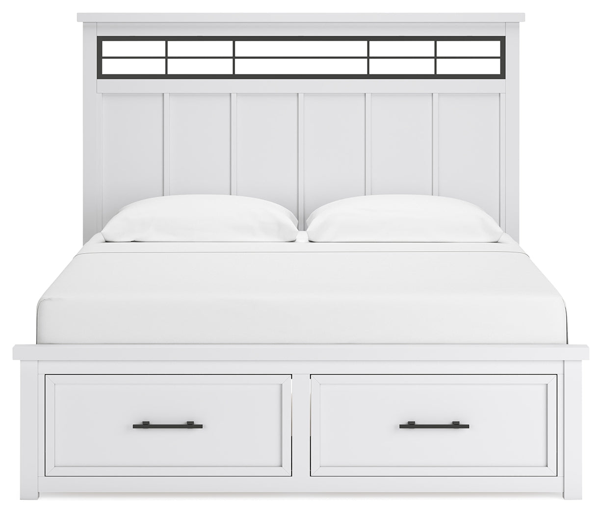 Ashbryn White/Natural King Panel Storage Bedroom Set with Dresser and Mirror