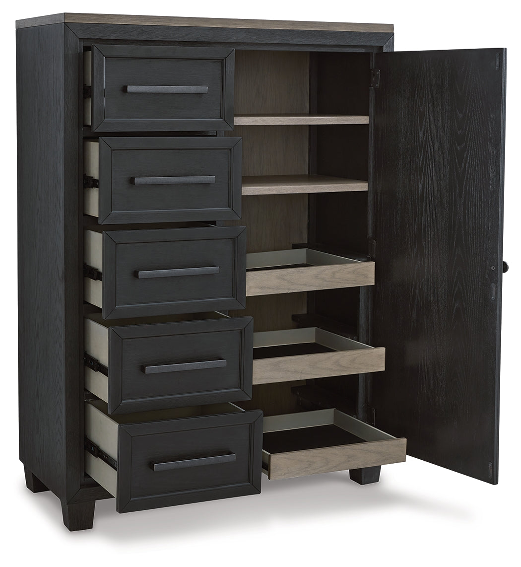 Foyland Black/Brown Cal King Panel Storage Bedroom Set with Dresser, Mirror, Chest and Nightstand