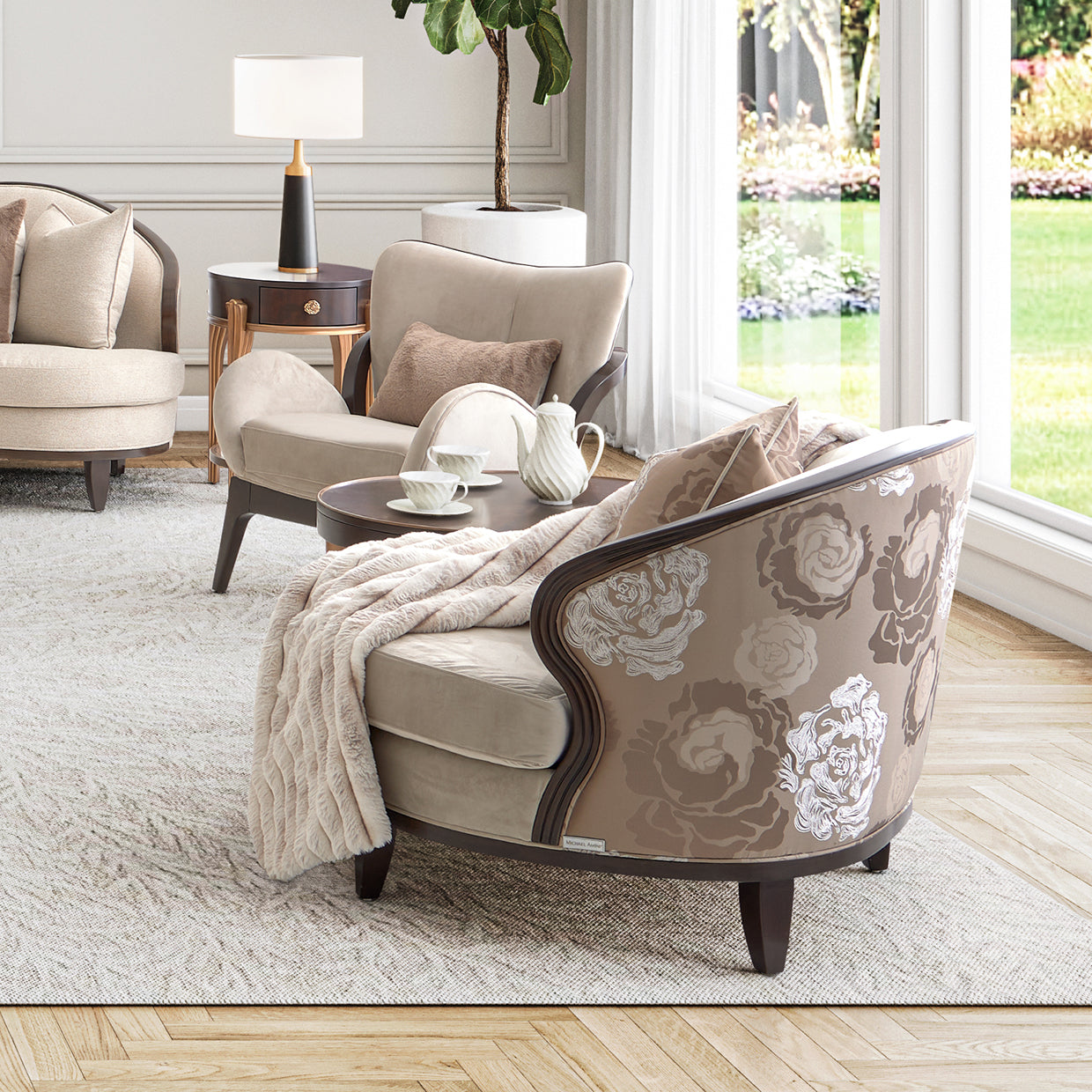 Camellia Field Warm Pecan/Porcini Velvet Matching Chair - Ornate Home