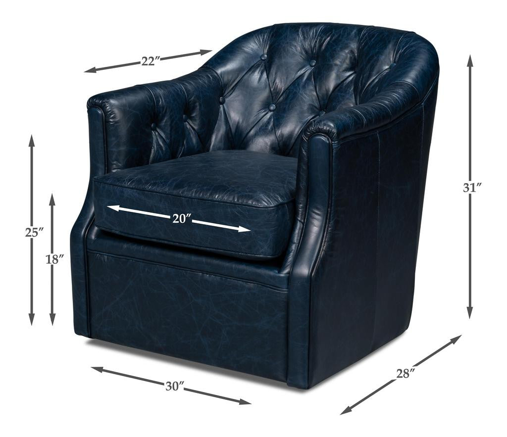 Coolidge Blue Leather Swivel Chair - Ornate Home