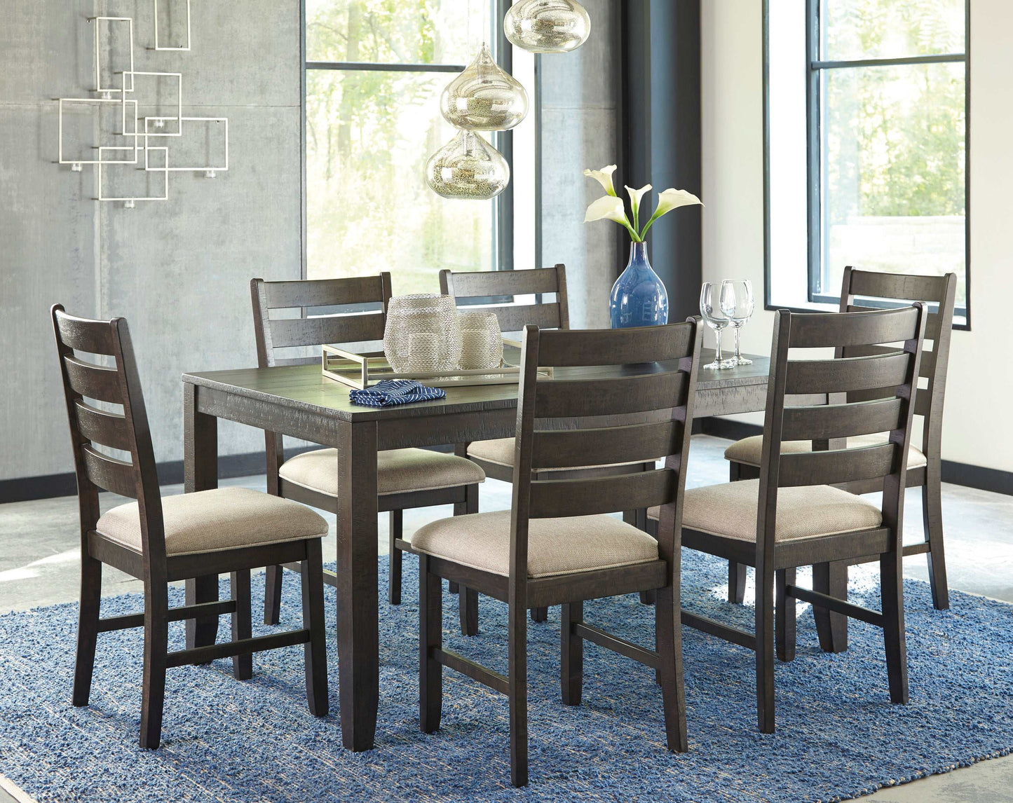 Rokane Brown Dining Room Table & Chairs (Set of 7)