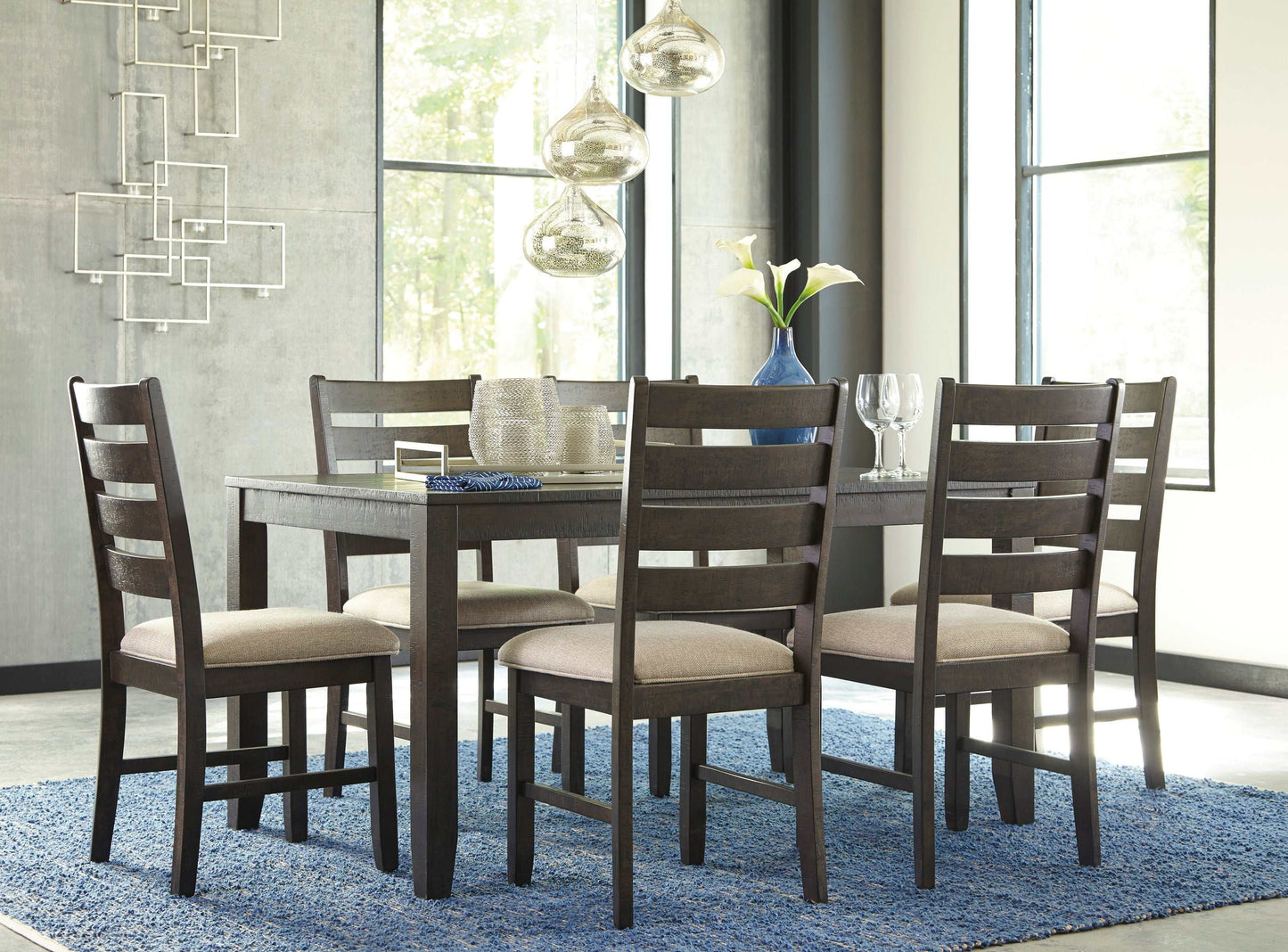 Rokane Brown Dining Room Table & Chairs (Set of 7)