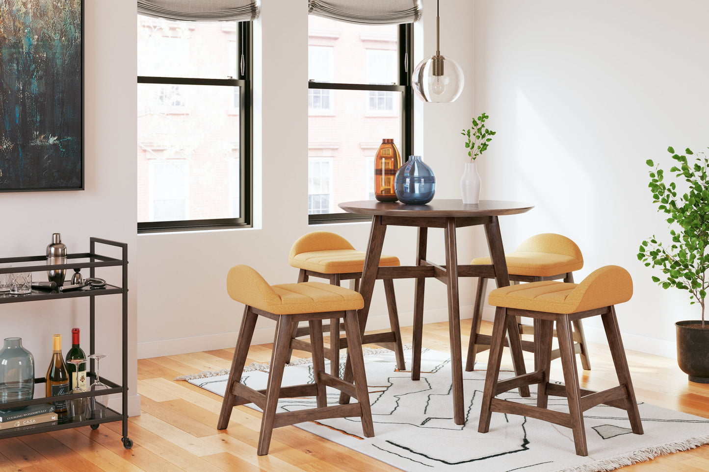 Lyncott Mustard/Brown Counter Height Bar Stool