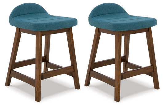 Lyncott Blue/Brown Counter Height Bar Stool (Set of 2)