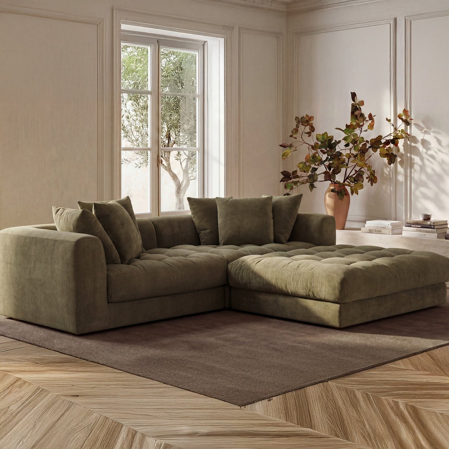 Davie Olive Ottoman - Ornate Home
