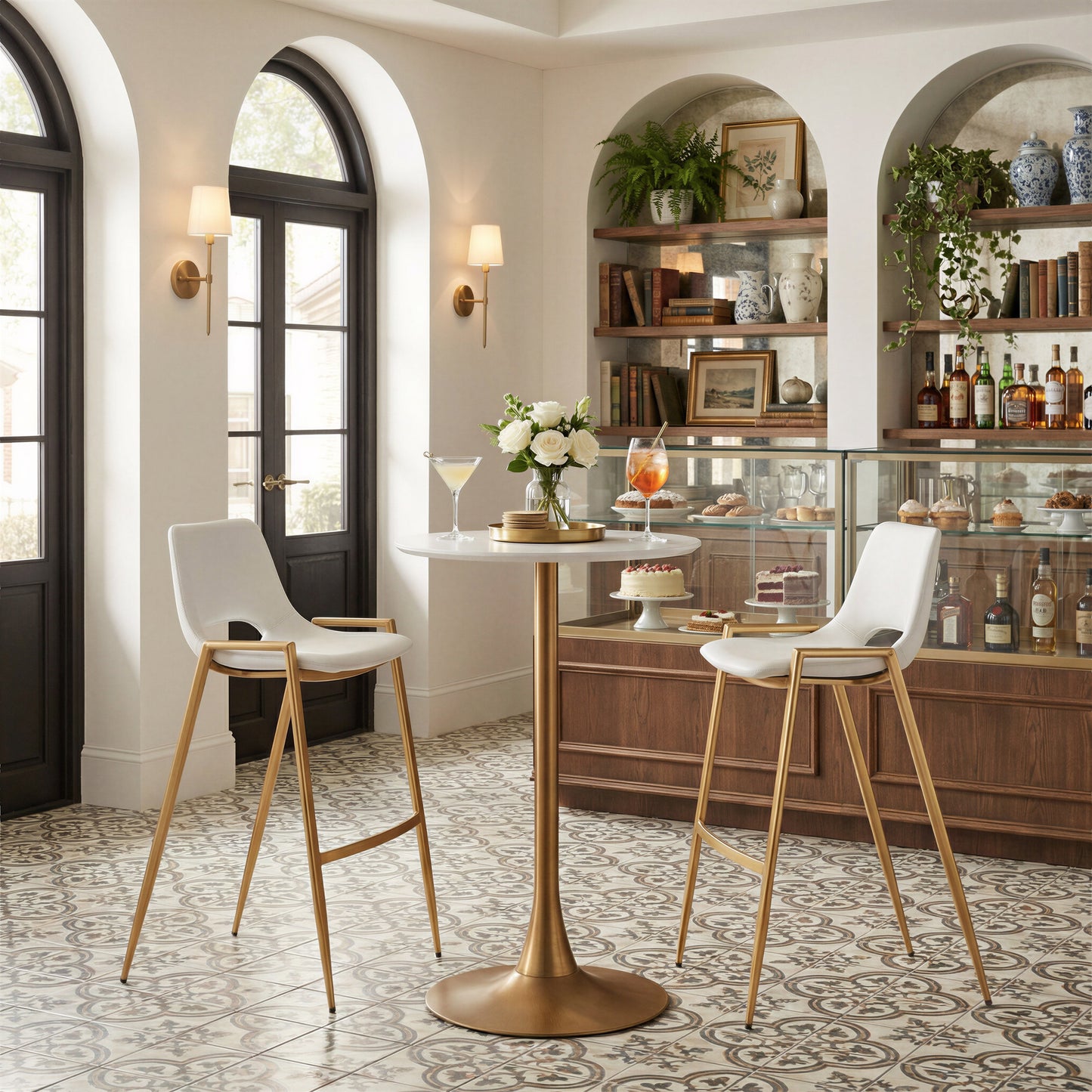 Desi White & Gold Barstool (Set of 2) - Ornate Home