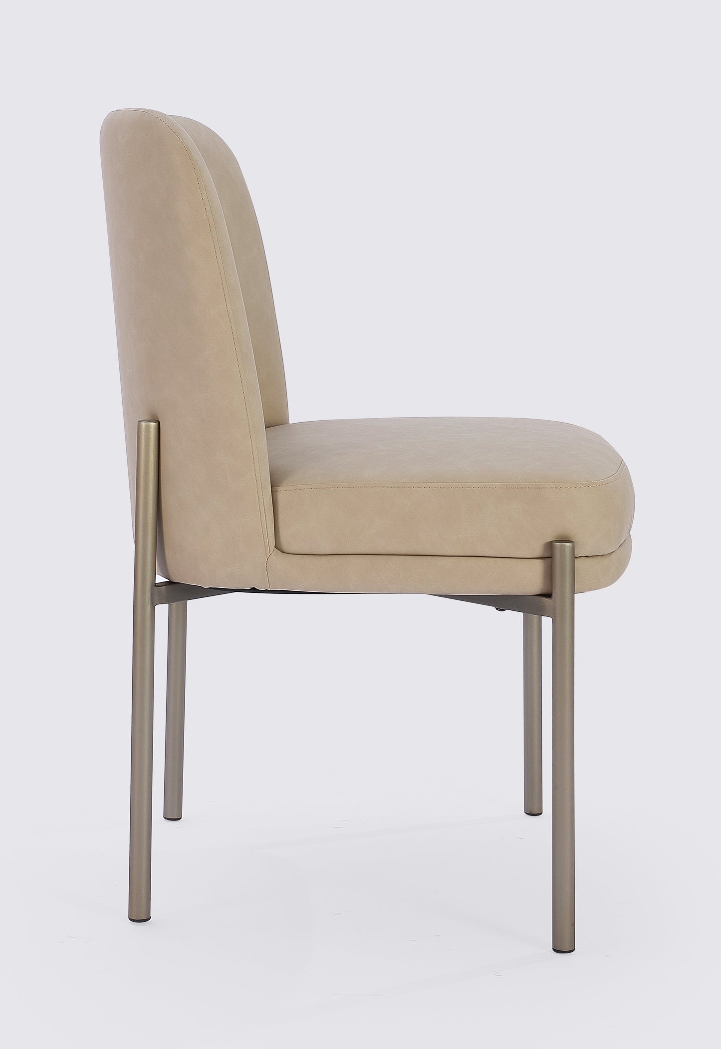 Dion Upholstered Dining Chair in Camel Synthetic Leather and Brushed Nickel Metal (Set of 2) - Ornate Home