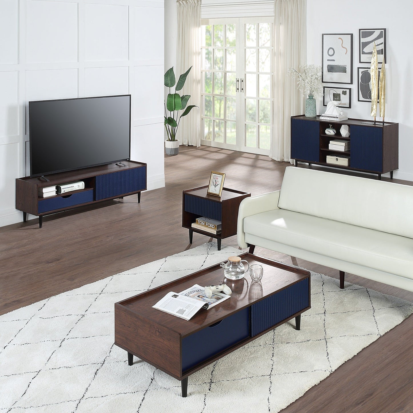 Duane End Table and Coffee Table in Dark Brown and Navy Blue - Ornate Home