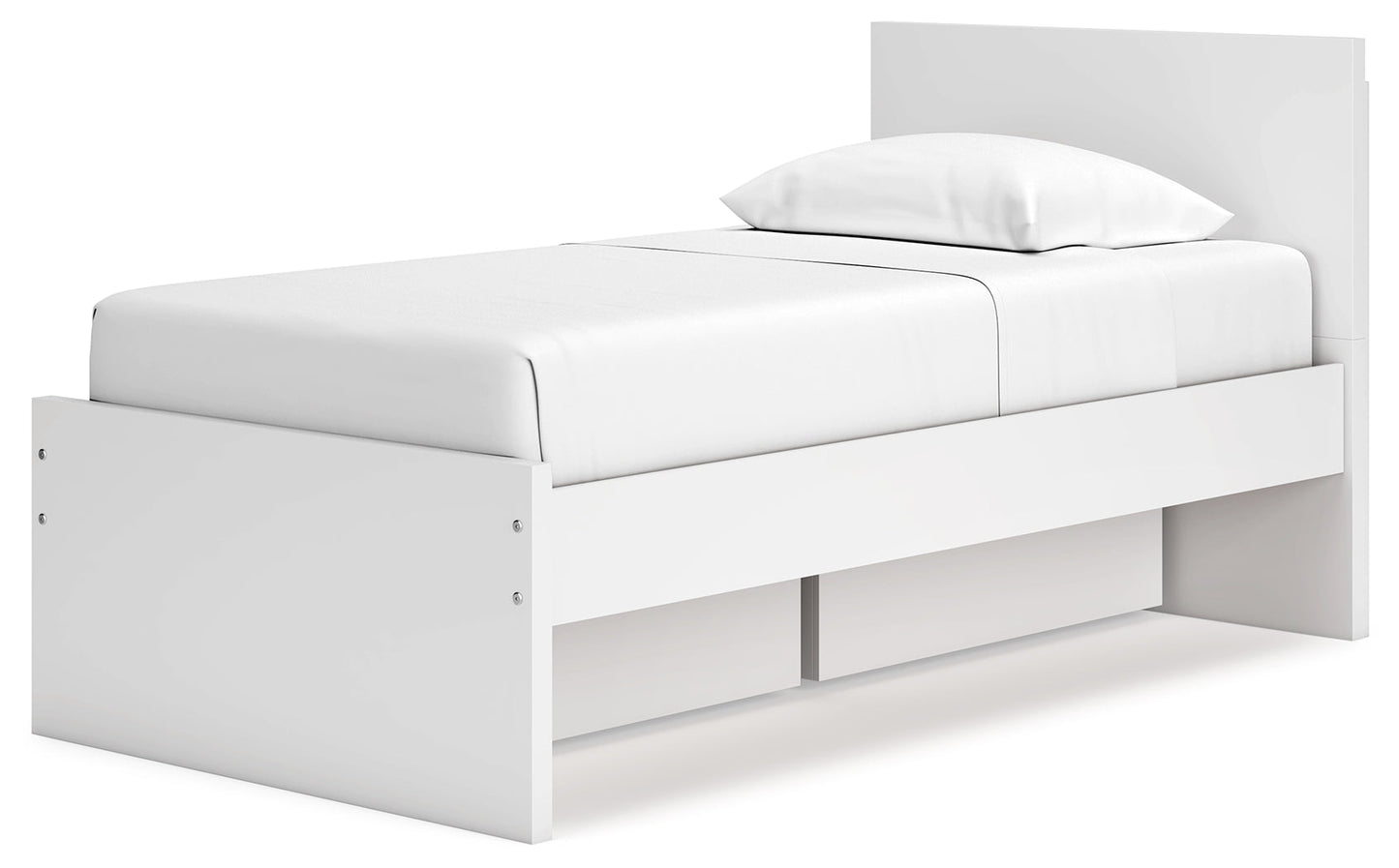 Onita White Twin Panel Platform Youth Bed with 1 Side Storage