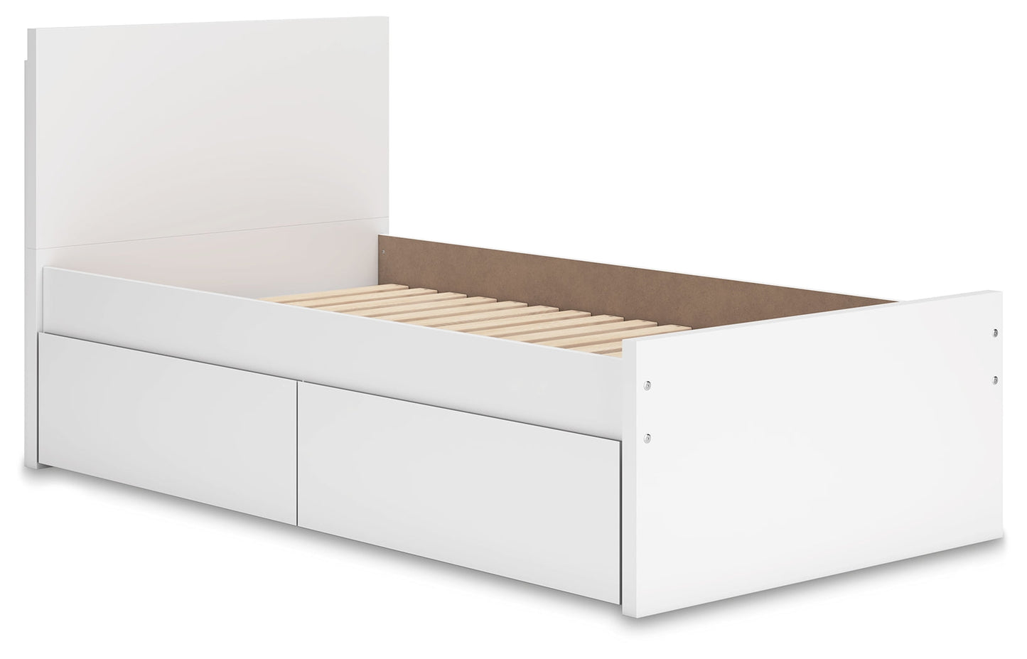 Onita White Twin Panel Platform Youth Bed with 1 Side Storage