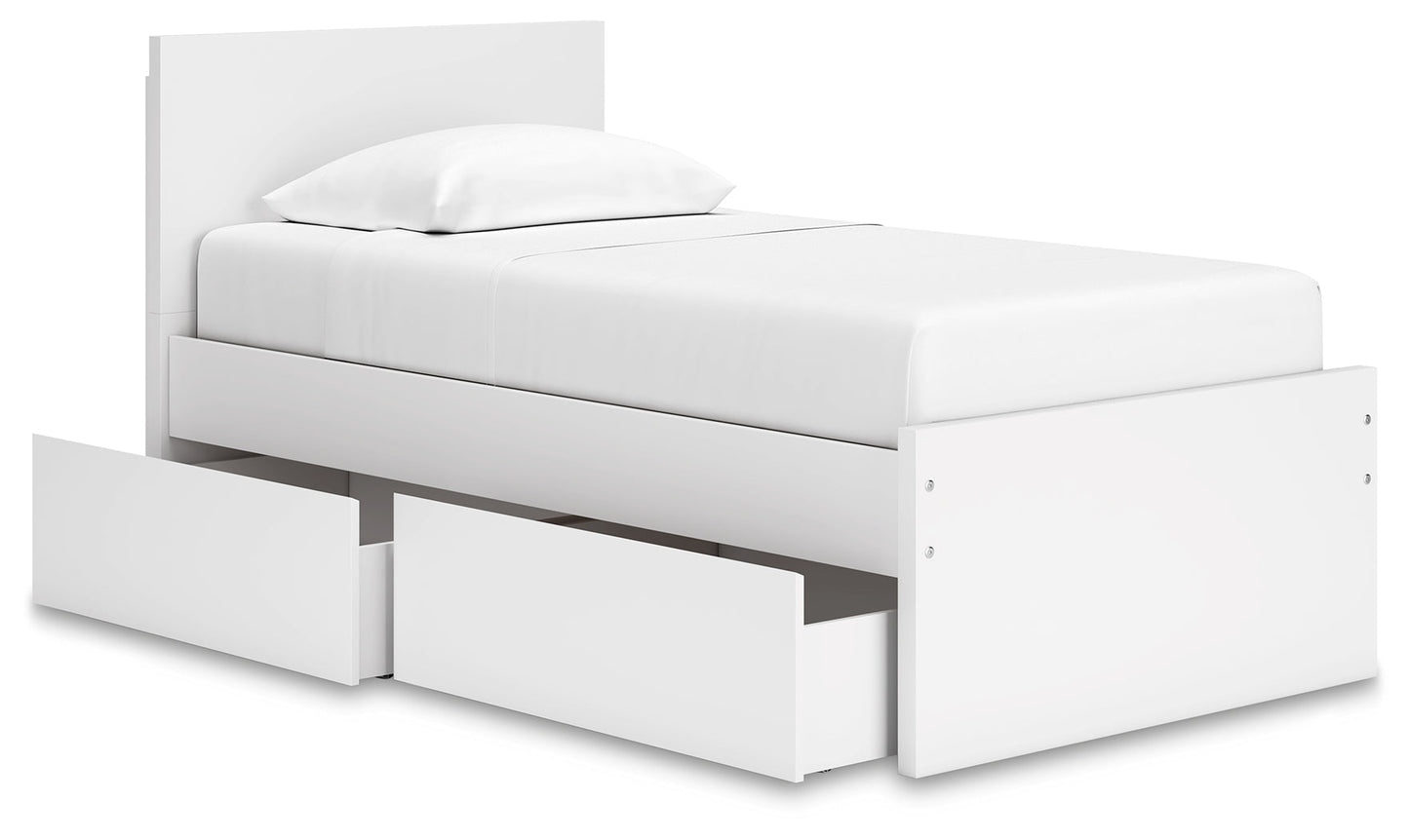 Onita White Twin Panel Platform Youth Bed with 1 Side Storage