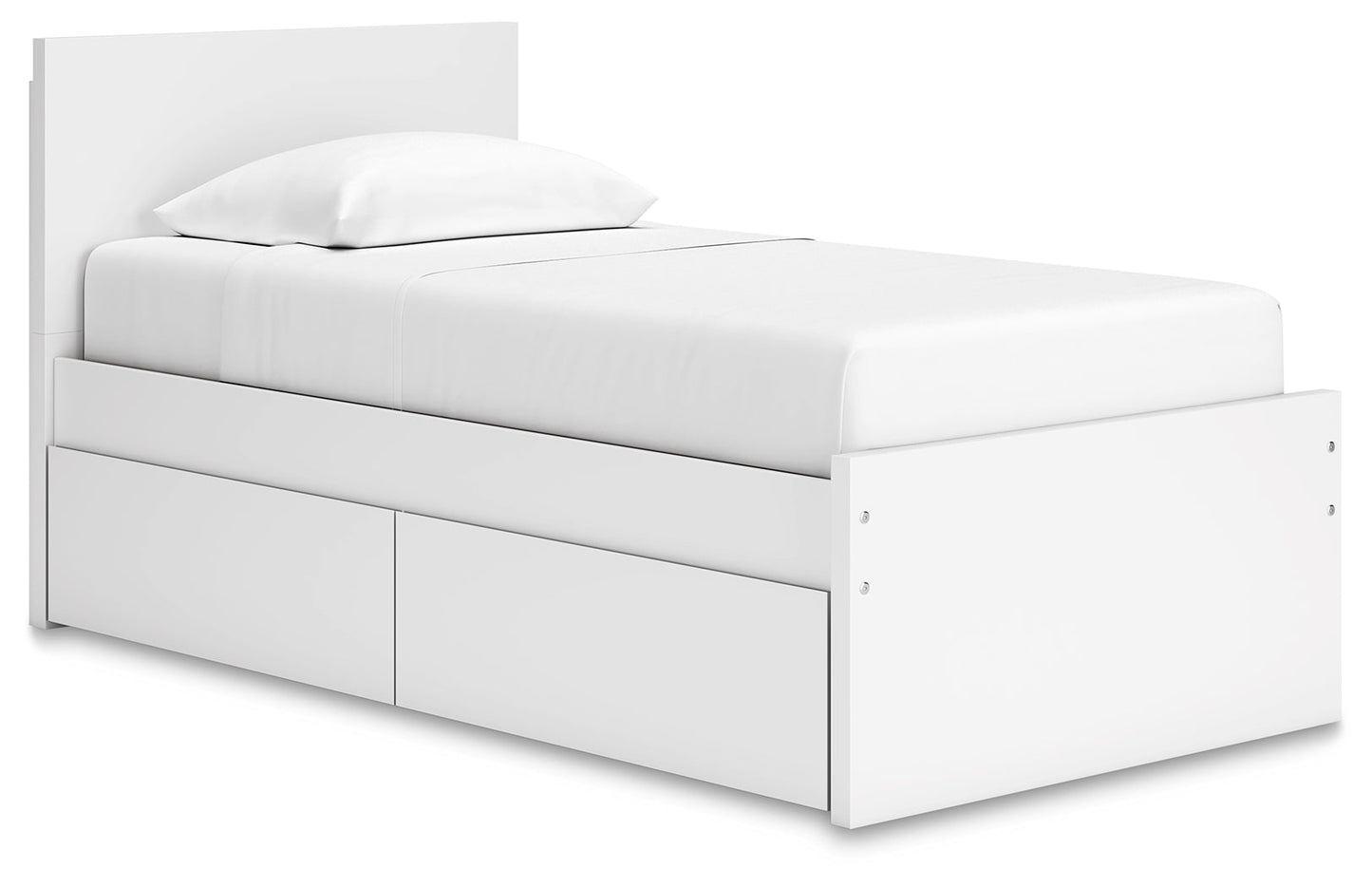 Onita White Twin Panel Platform Youth Bed with 1 Side Storage