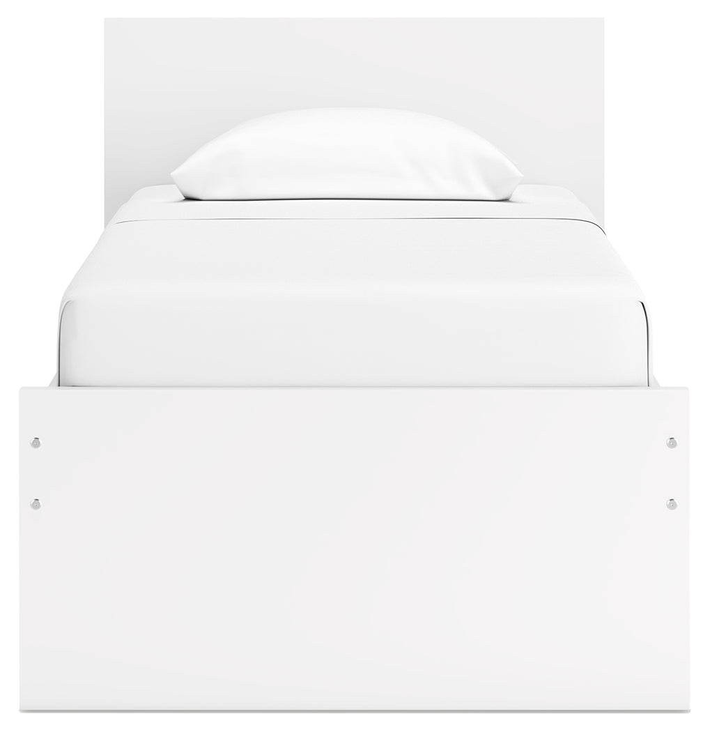 Onita White Twin Panel Platform Youth Bed with 1 Side Storage