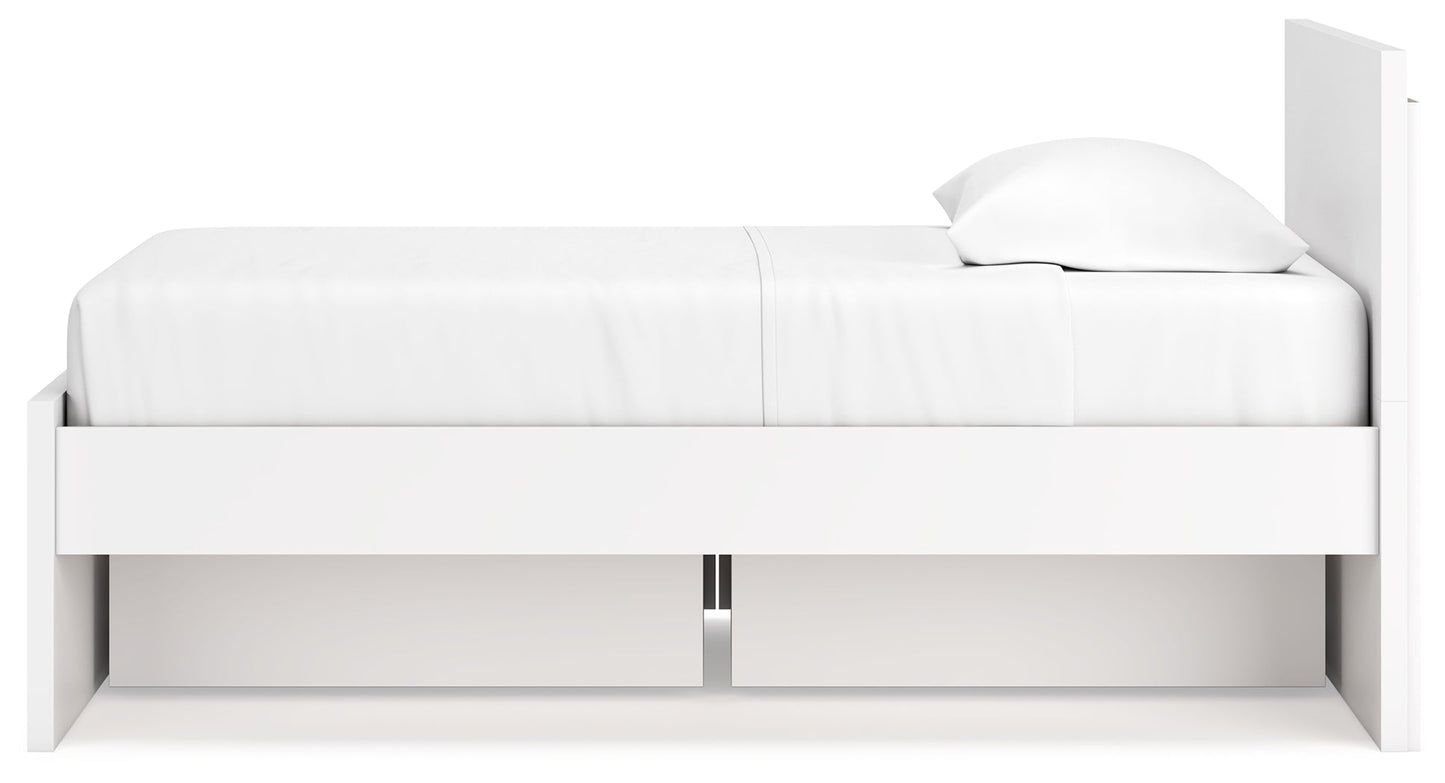 Onita White Twin Panel Platform Youth Bed with 1 Side Storage