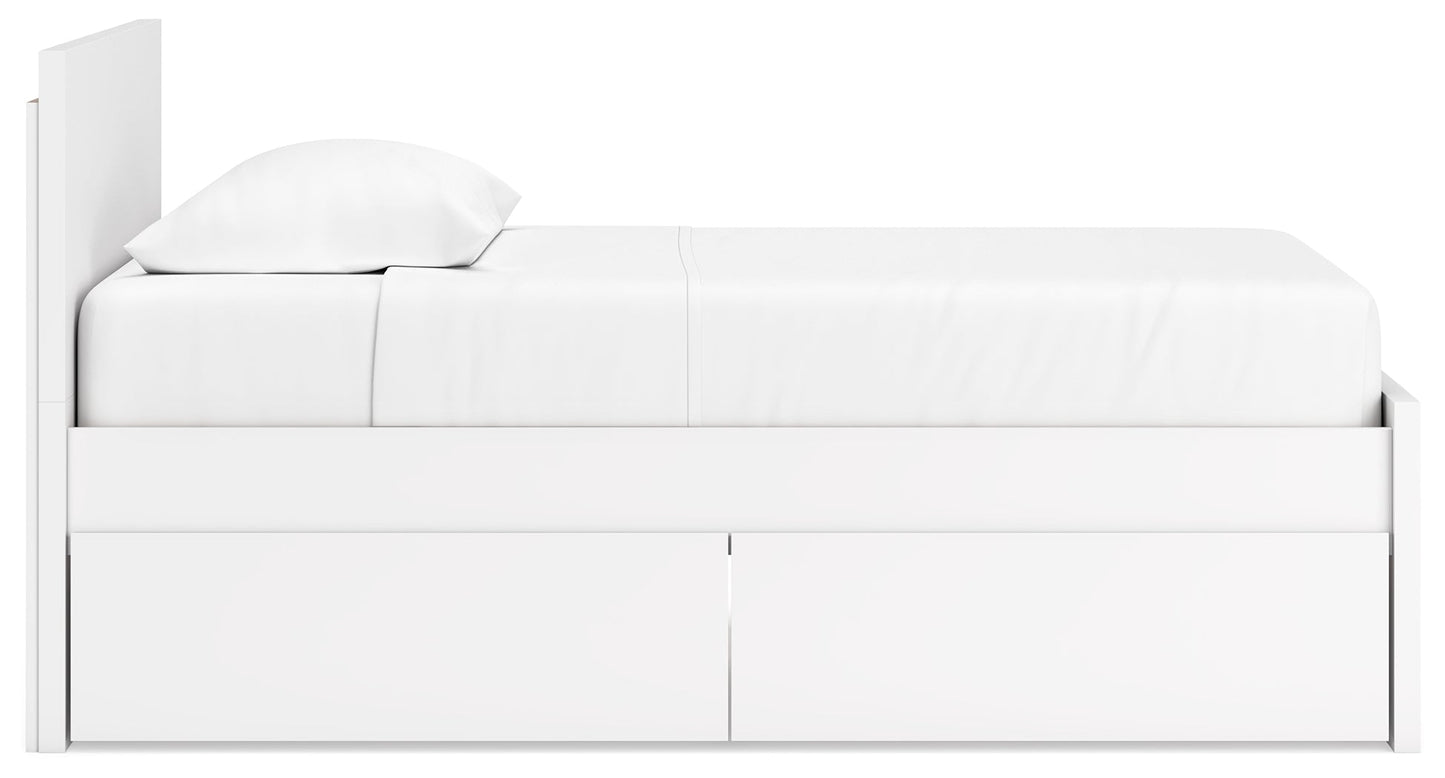 Onita White Twin Panel Platform Youth Bed with 1 Side Storage