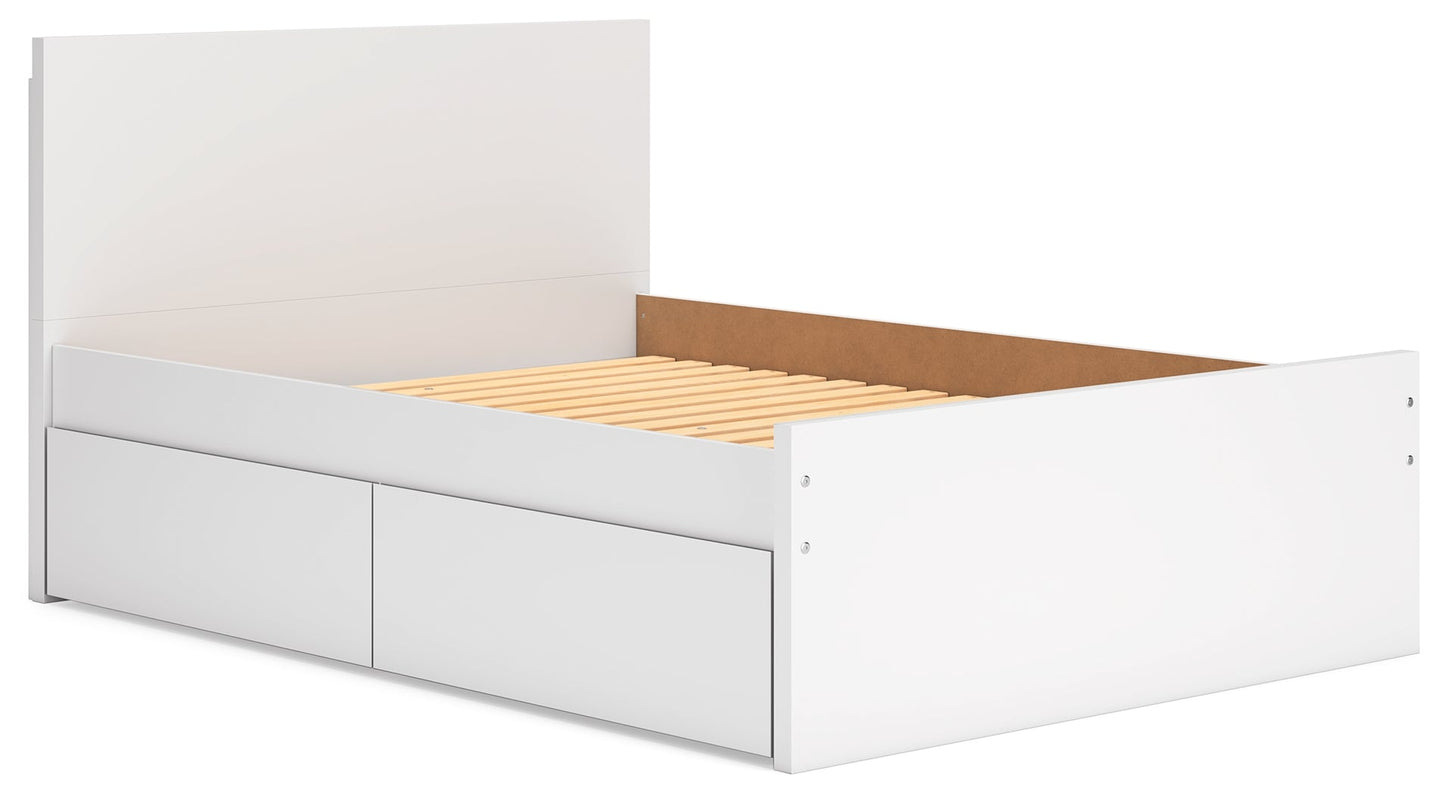 Onita White Full Panel Platform Youth Bed with 1 Side Storage