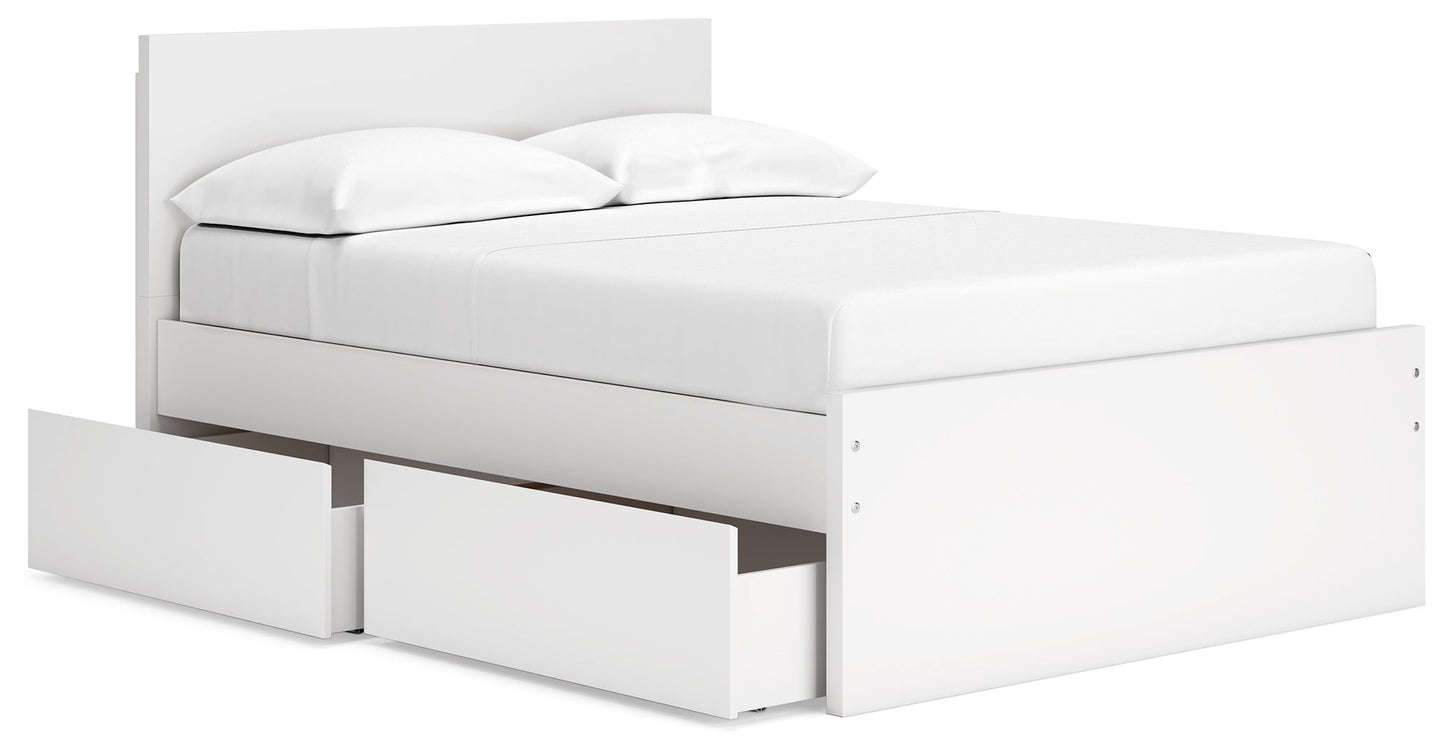 Onita White Full Panel Platform Youth Bed with 1 Side Storage