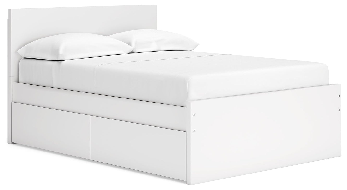 Onita White Full Panel Platform Youth Bed with 1 Side Storage