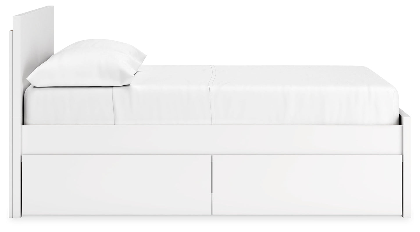 Onita White Full Panel Platform Youth Bed with 1 Side Storage
