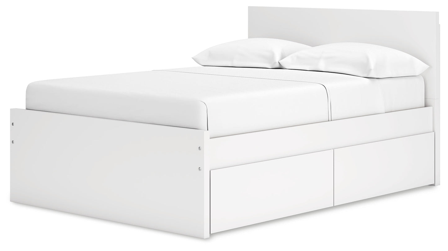 Onita White Full Panel Platform Youth Bed with 2 Side Storage