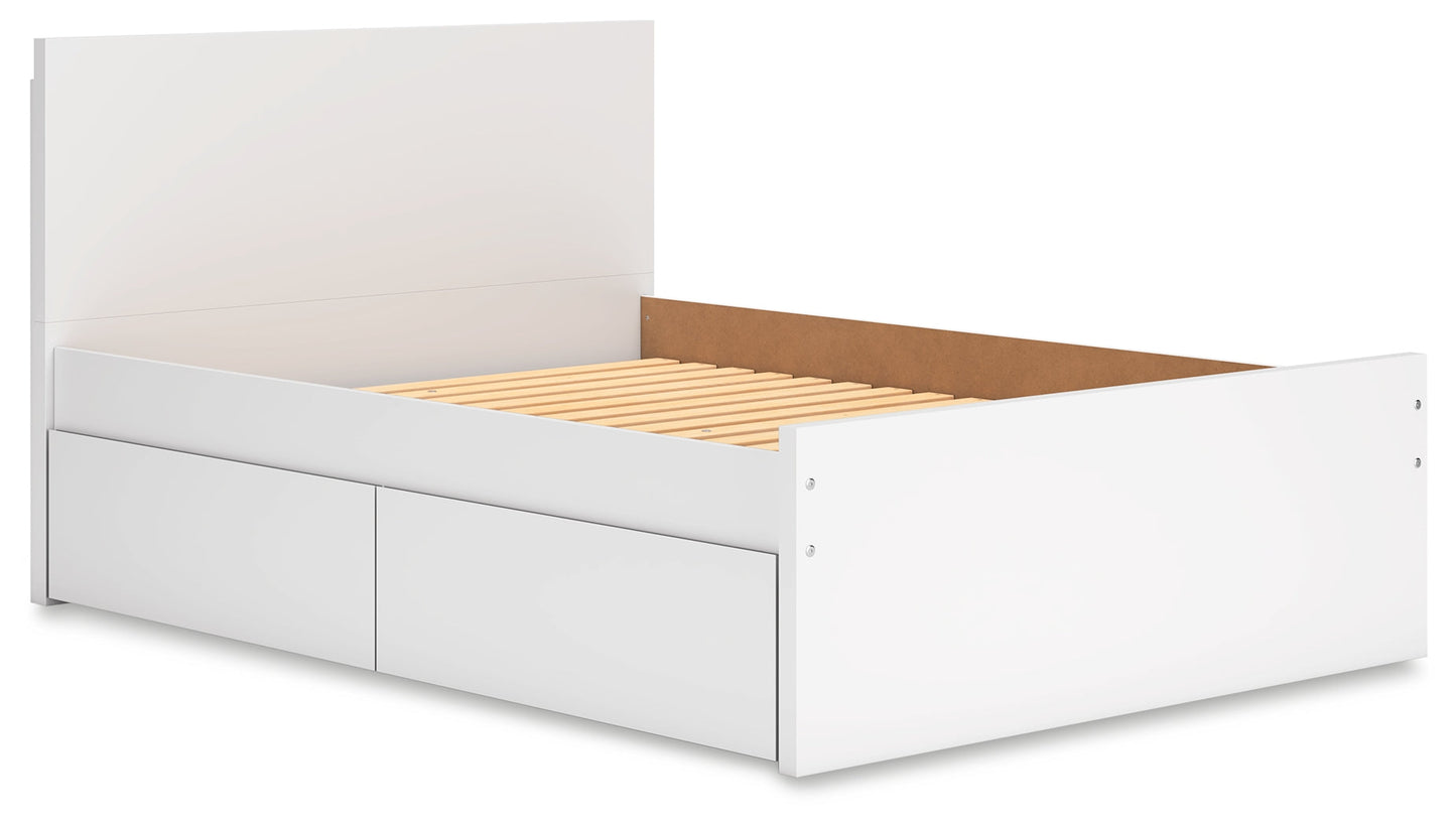 Onita White Full Panel Platform Youth Bed with 2 Side Storage