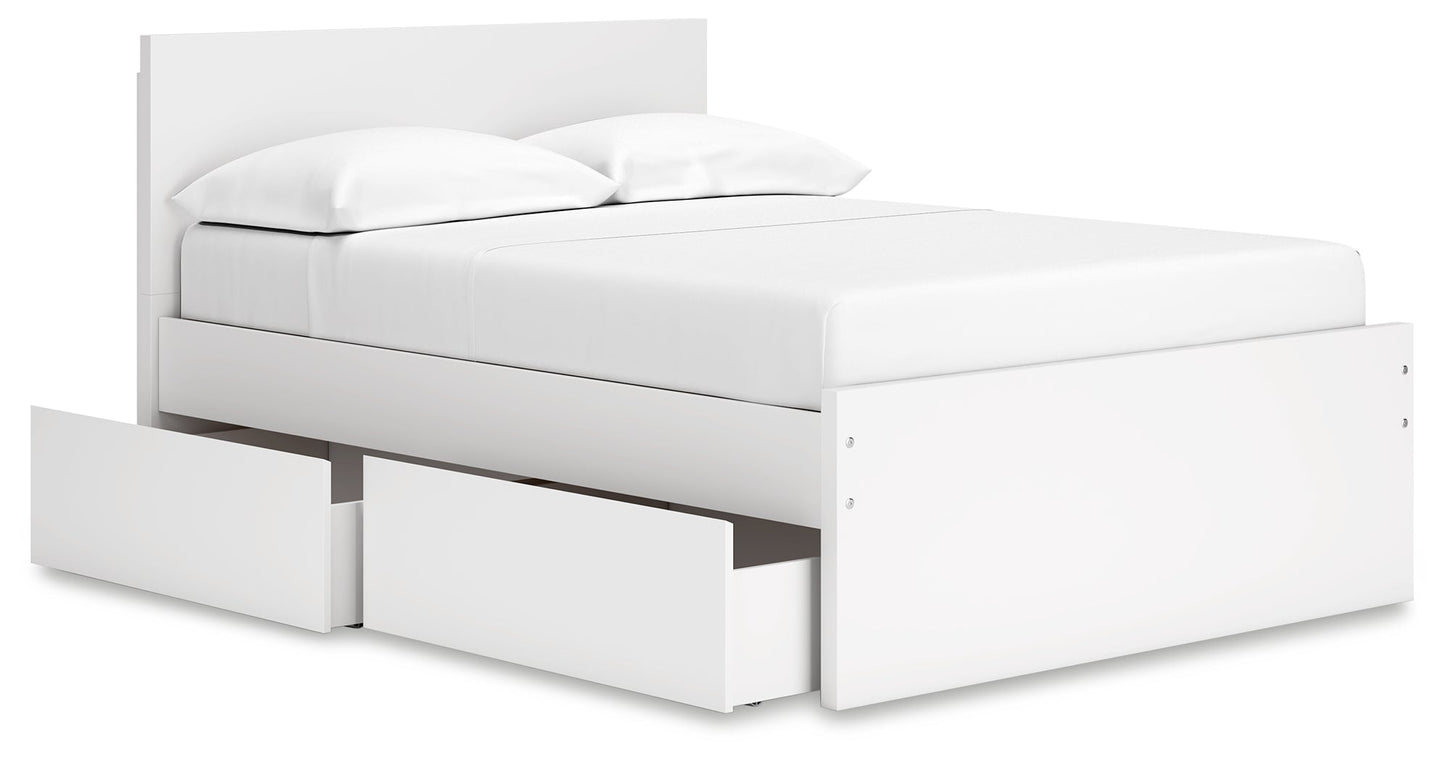 Onita White Full Panel Platform Youth Bed with 2 Side Storage