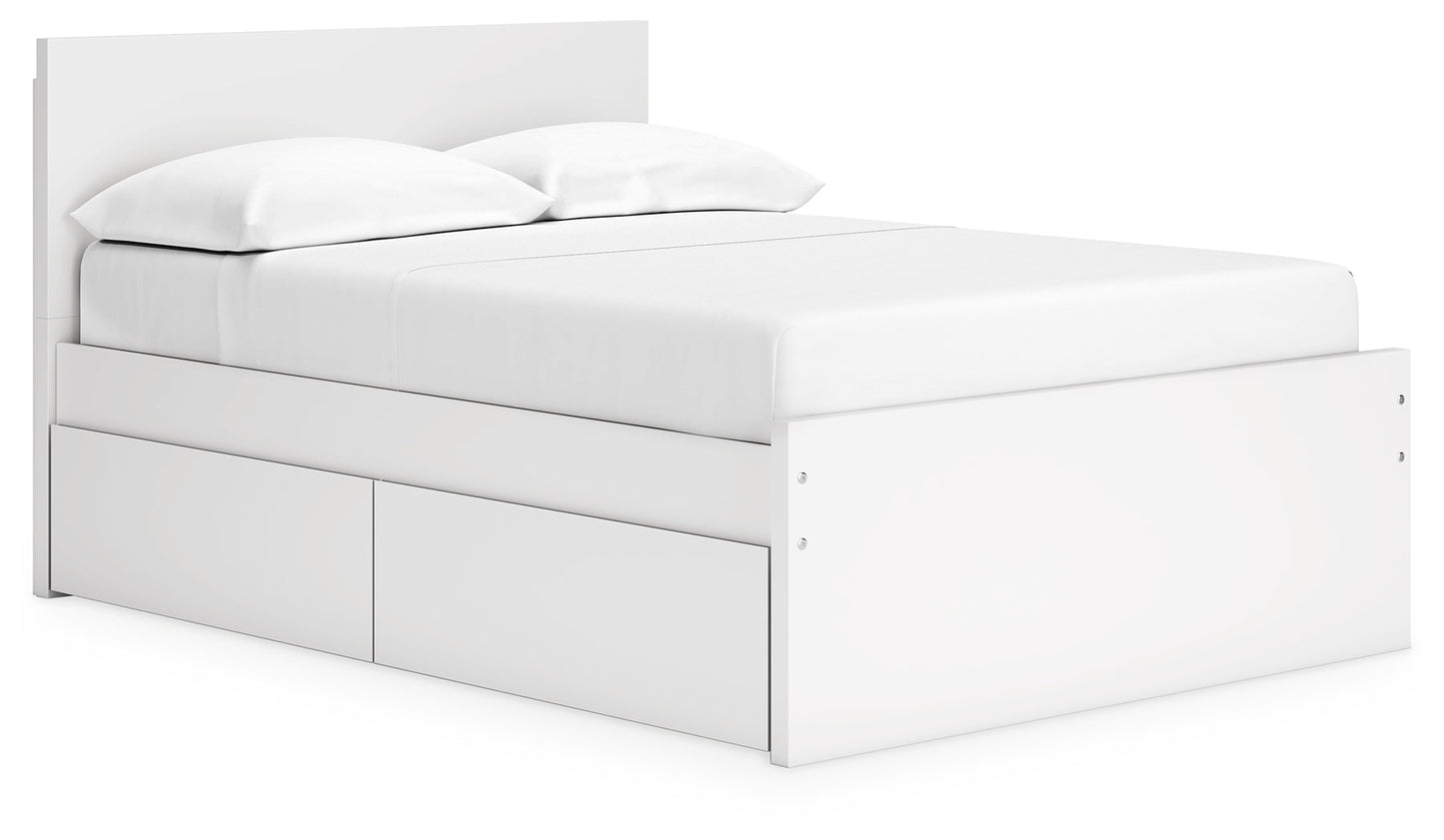 Onita White Full Panel Platform Youth Bed with 2 Side Storage
