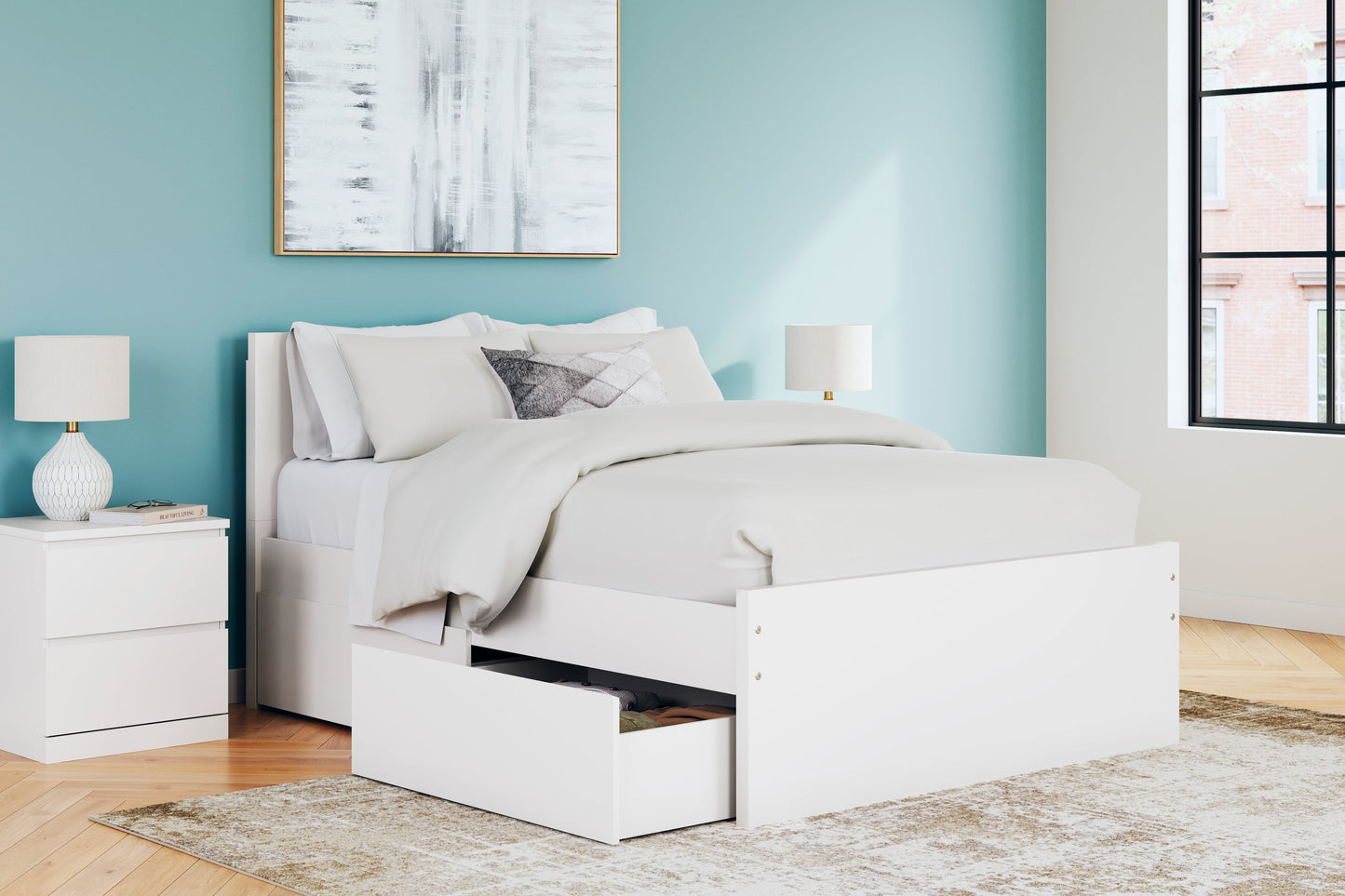 Onita White Full Panel Platform Youth Bed with 2 Side Storage